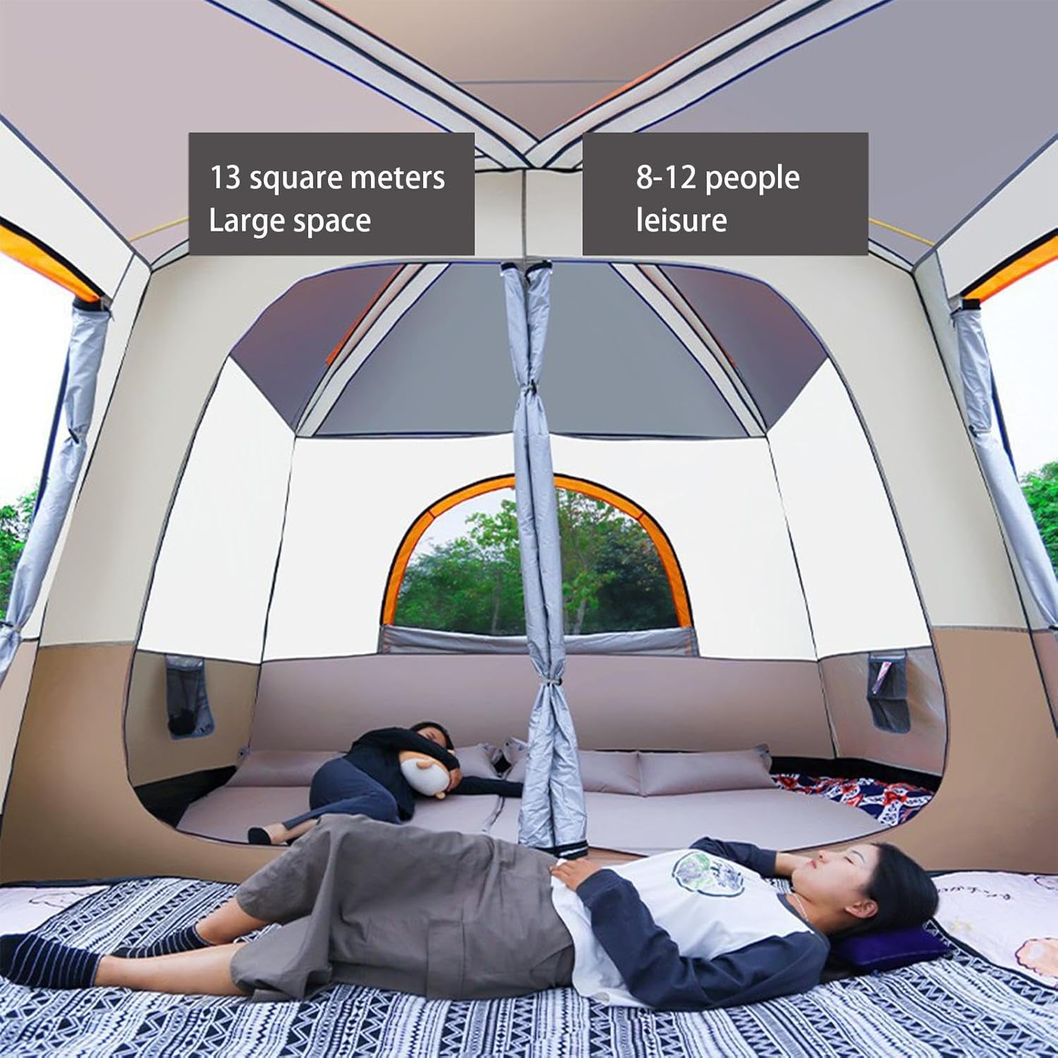 Familienzelt – Tunnelzelt 4-6 Personen mit Stehhöhe, Markise für Trekking | Familien-Camping, Mehrraum-Kabine, wasserdicht, für Camping