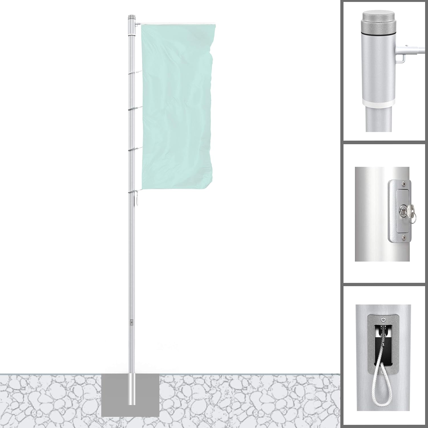 Vispronet® Alu-Fahnenmast 6 m/ø 75 mm Protect Extend ✓ Hissbarer, Drehbarer Ausleger ✓ Nahtlos Zylindrisch ✓ Diebstahlgesichert