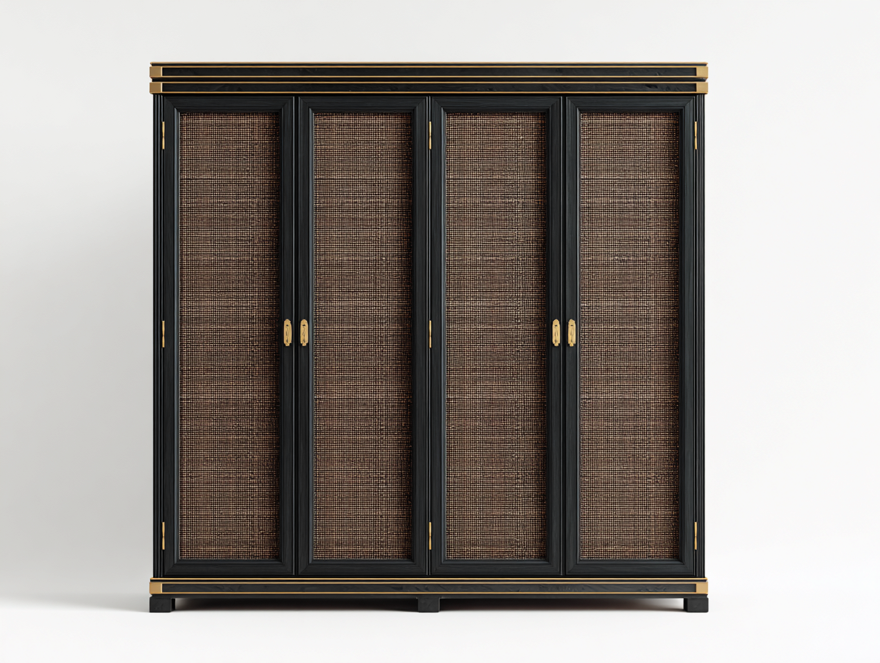 Kleiderschrank Holzwerkstoff mit Rattanoptik 200x60x200 cm - Schwarz - Natur - modernes Design - für Schlafzimmer