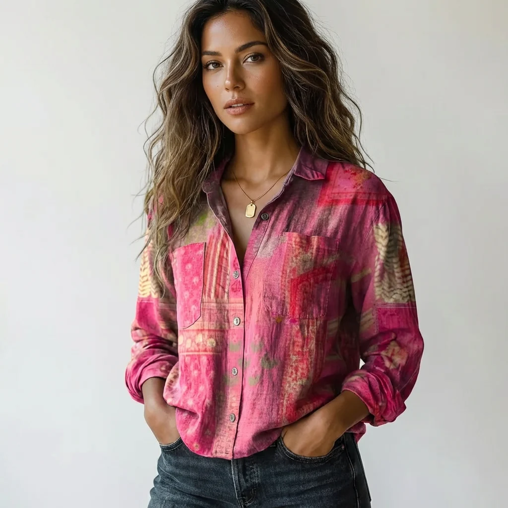 Damen Bluse mit botanischem Print | Leichtes Sommerhemd mit Knopfleiste | Luftiges Oberteil f��r Freizeit und den Urlaub