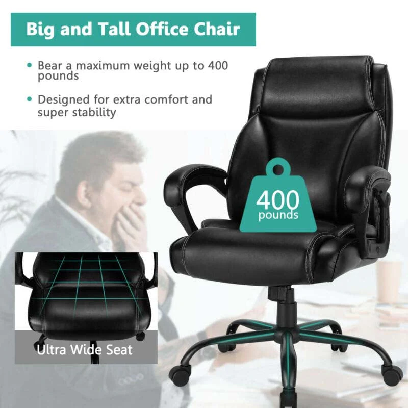 400 Lbs Big Amp Tall Office Chair Leather High Back Executive Chair Wide Seat Swivel Computer Task Desk Chair - Comfortable And Ergonomic Design