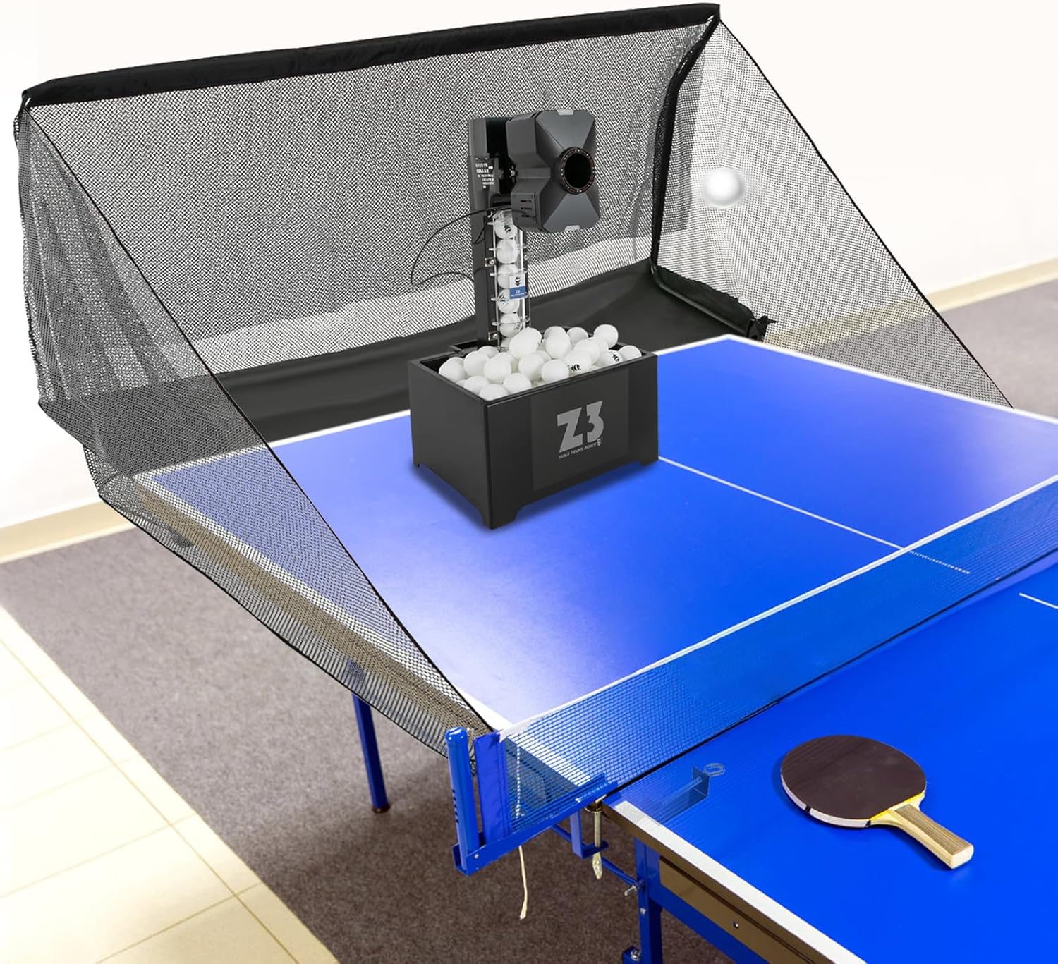 Automatische Tischtennis Ballmaschine, Ping Pong Ballmaschine, Ping Pong Ball Maschine mit Netz, Mehrere Serviermodi Tischtennis Roboter, Tischtennismaschine, 100 Bälle Kapazität