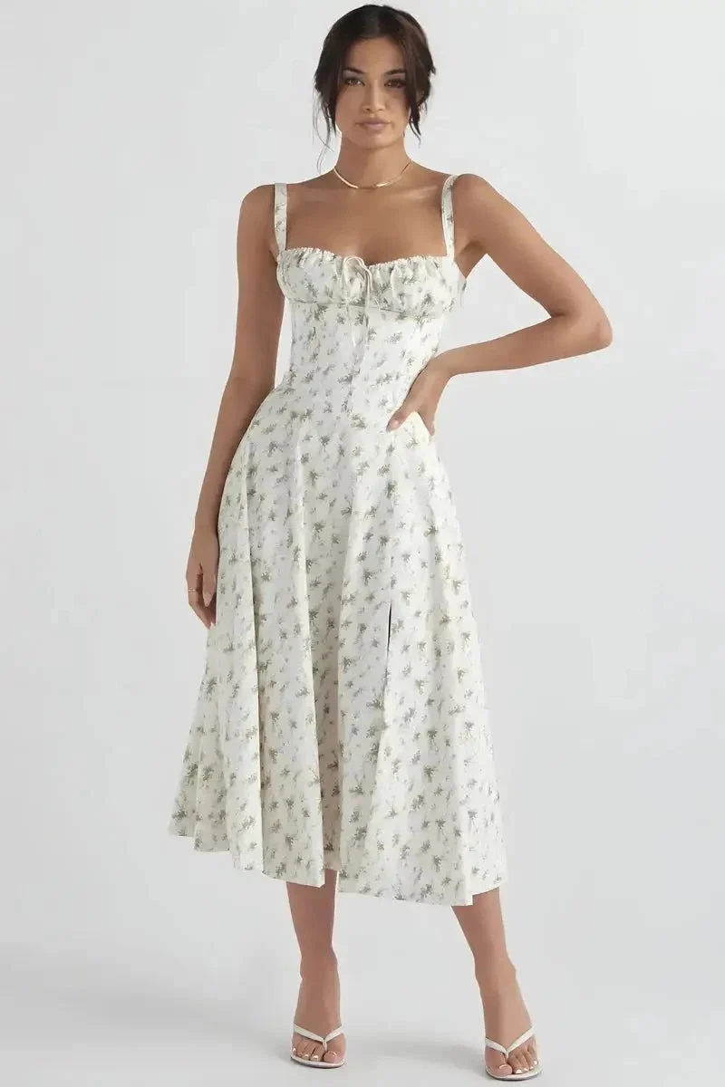 Elegantes Sommerkleid mit Korsett-Oberteil und Blumenmuster