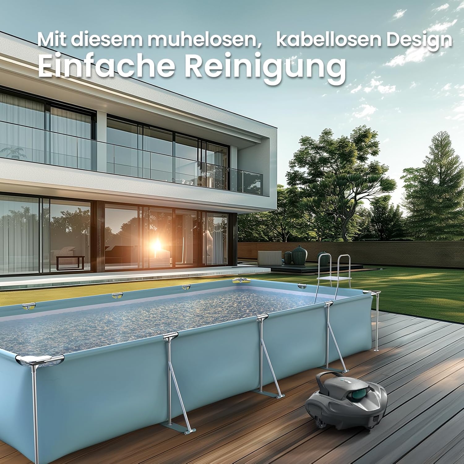 AIPER Seagull 800B Kabelloser Poolroboter, Selbstparkende Technologie, 90 Min Akkulaufzeit, Starke Saugkraft, LED-Anzeige, Ideal für Aufstellpools bis zu 80 m²