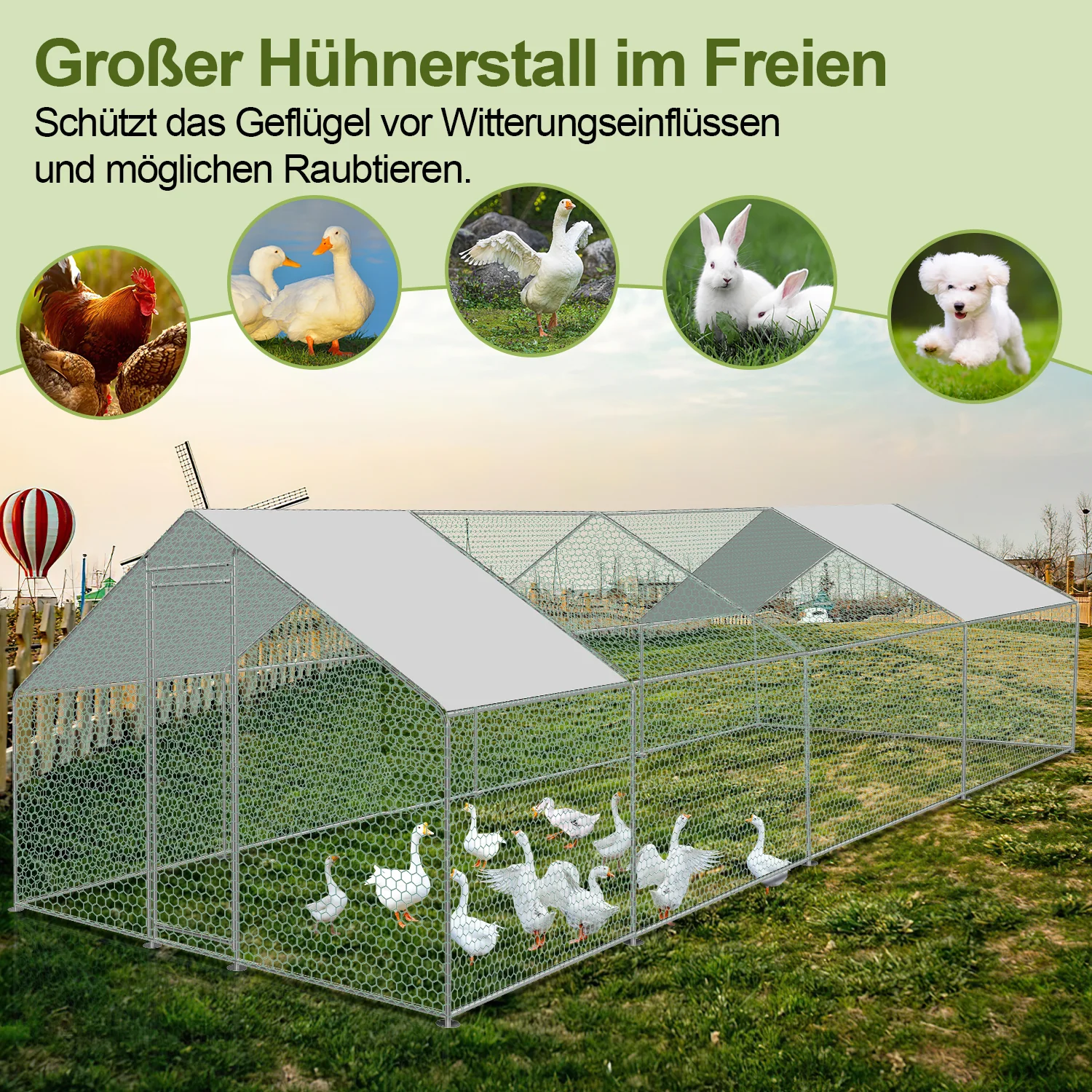 Sonnewelt Hühnerstall mit PE-Farbtuch 3x8x2m