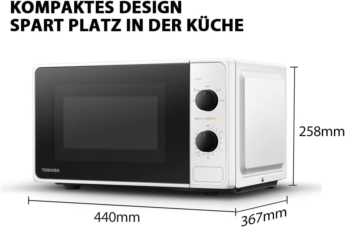 Toshiba MW2-MM20PF(BK) Freistehend Mikrowelle/Solo-Mikrowelle / 20L / 800W / 5 Leistungsstufen mit praktischer Auftaufunktion/LED-Beleuchtung im Innenraum/Schwarz