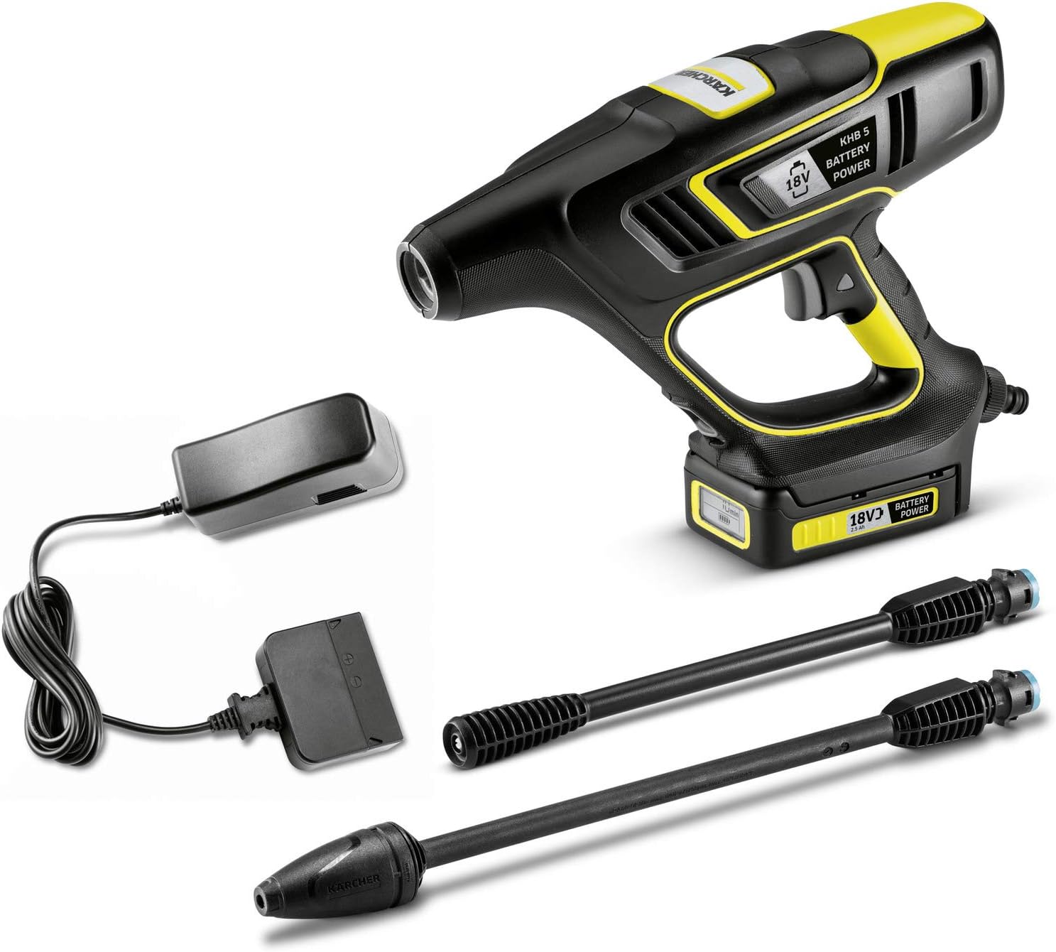 Kärcher Druckreiniger KHB 5 Battery Set (Akku: 18 V / 2,5 Ah, Druck: 24 bar, 1-fach-Strahlrohr, Dreckfräser, Gartenschlauchanschluss)