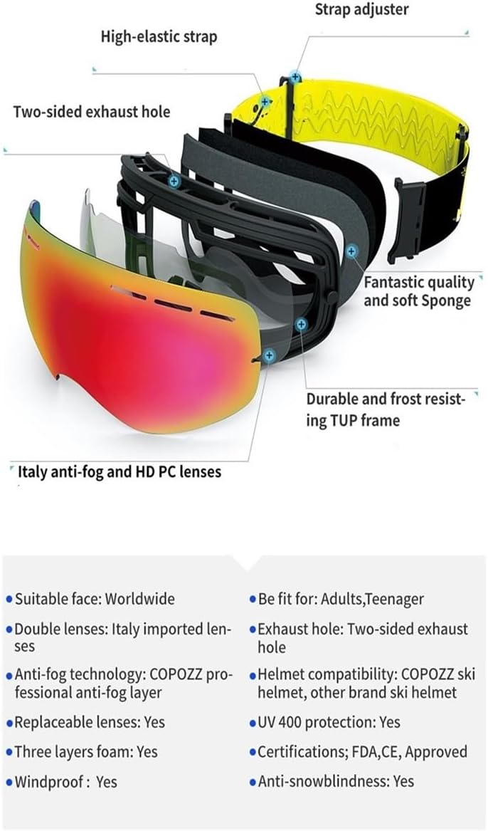 Motorradbrille zum Skifahren UV400-Schutz Skifahren Schneebrille Skibrille Herren Damen Snowboardbrille Brille Antibeschlag-Skimaske Reitbrille (Farbe: 14) (G)