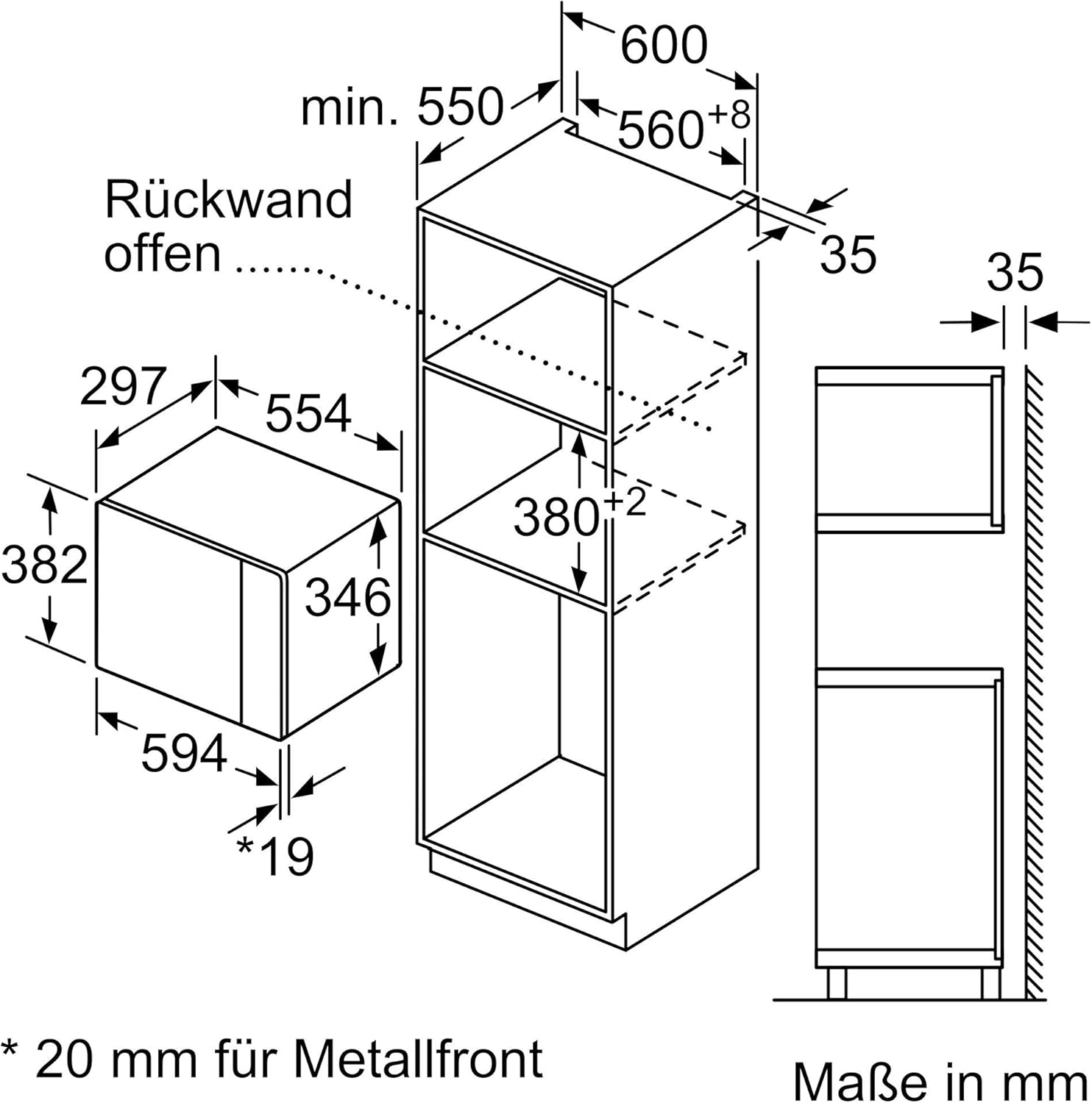 BFL524MS0 Serie 6 Einbau-Mikrowelle, 38 x 60 cm, 800 W, Drehteller 25,5cm, Türanschlag Links, AutoPilot 7 7 Automatikprogramme, Reinigungsunterstützung, LED-Touchdisplay, Edelstahl