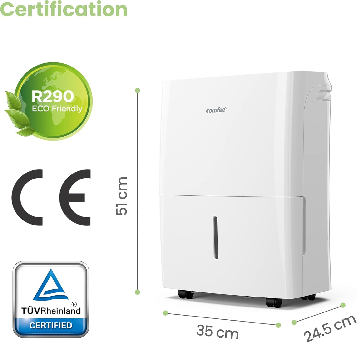 Comfee Luftentfeuchter, 30L/24h, Raumgröße ca. 180m³(80m²), Intelligenter Entfeuchtermodus, 24H Timer, Wassertank 3L, MDDP-30DEN7