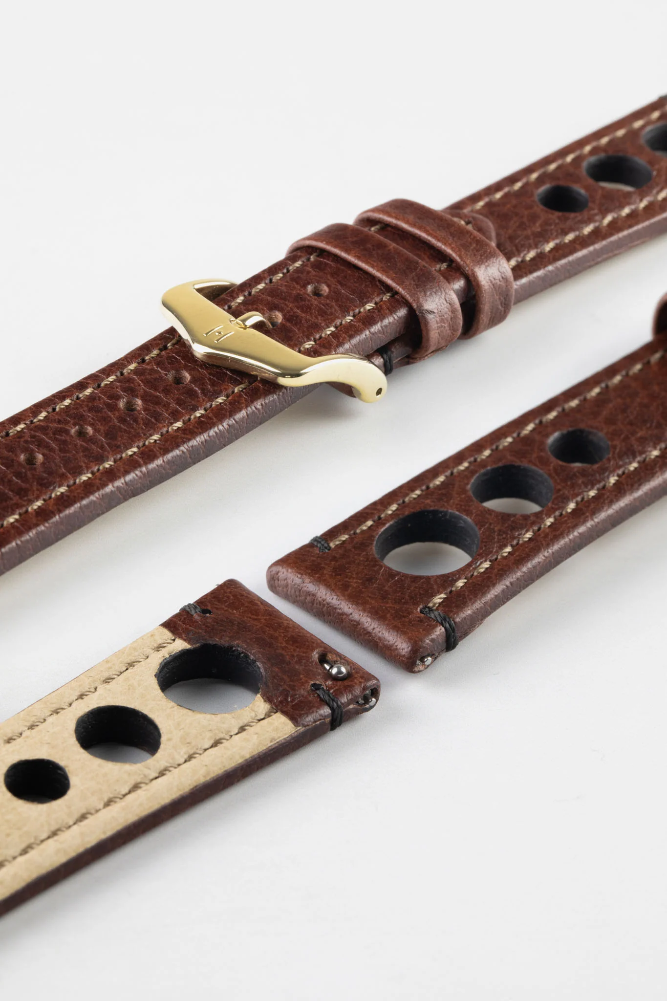 Hirsch RALLY Natural Leather Racing Watch Strap in BROWN