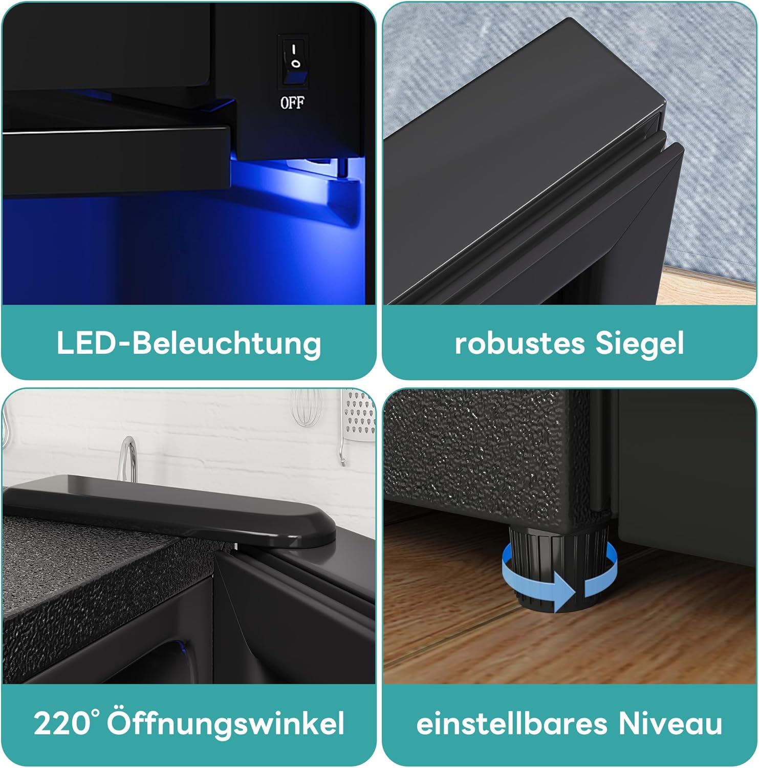 Merax Kühlschrank 128L, Freistehend Getränkekühler mit 120L-Kühlschrank + 8L-Gefrierschrank, mit LED-Innenbeleuchtung und Verstellbare Einlegeböden, Superleise für Restaurant, Bar, Getränke und Bier