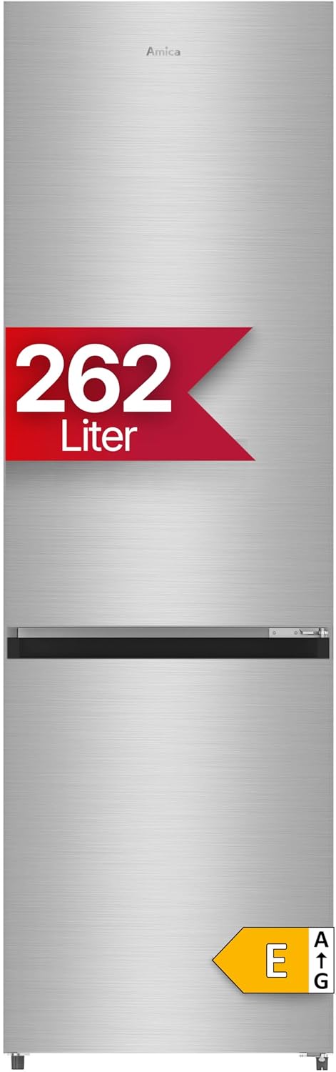 Amica Kühl‑Gefrier‑Kombination freistehend 178,9 x 55 x 58,8 cm 262 l Ökofunktion NoFrost Supergefrierfunktion 4-Sterne-Fach Gefrierfach unten AKG 3877 E – Kühl Gefrierkombination Edelstahloptik