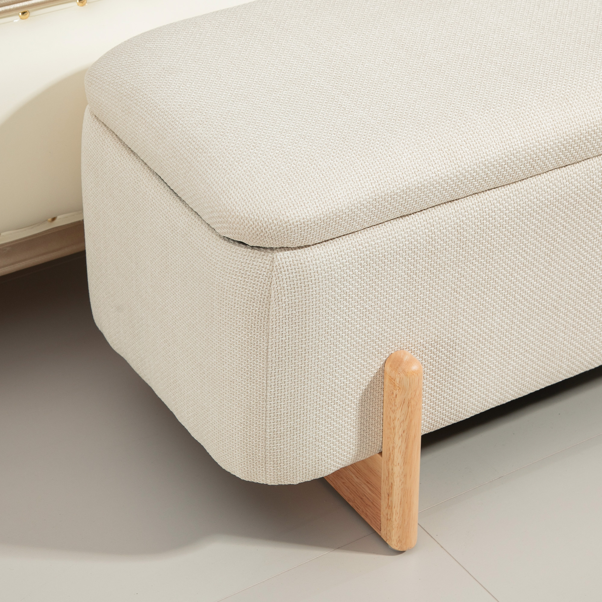 Kruk met Opbergruimte, Zitbank met Schuimstofpolstering, Linnenlook, 111 x 44 x 44,5 cm, Cr��mewit