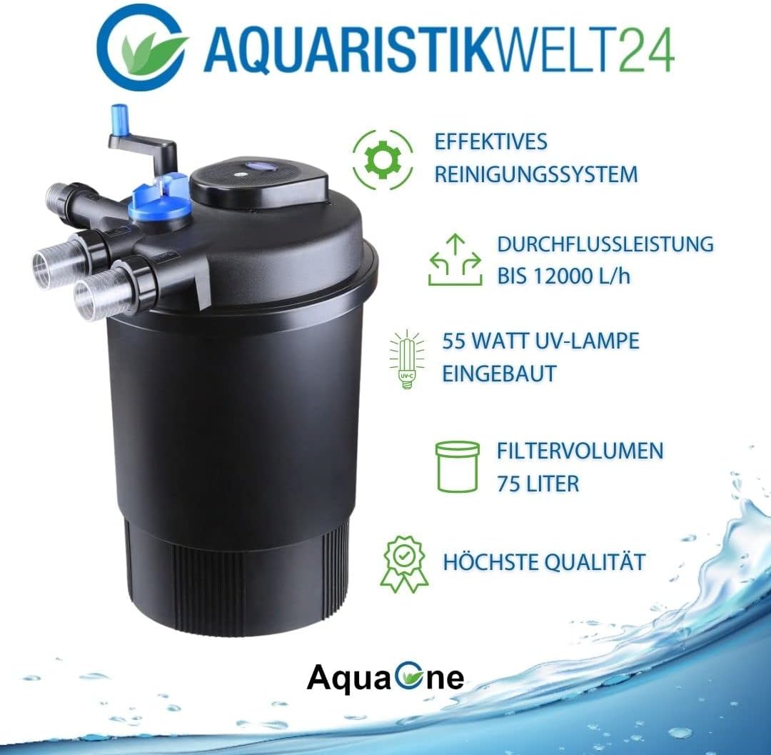 AquaOne Druckteichfilter CPF-30000 I Teichfilter für Teiche bis 60.000 Liter I Bio Teich Filter inkl.55 Watt UVC Klärer mit Kurbelreinigung I schwebealgenfreies klares Wasser