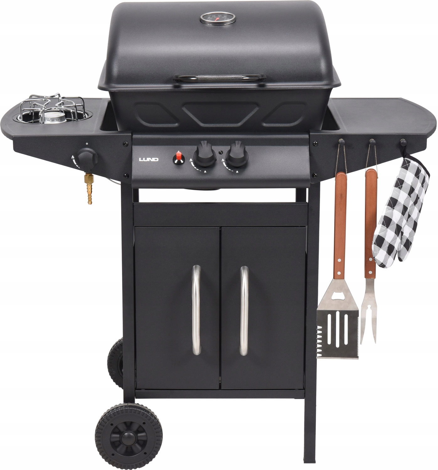 GRILL GAZOWY OGRODOWY 2+1 LUND 8 KW PALNIK BOCZNY STALOWY RUSZT