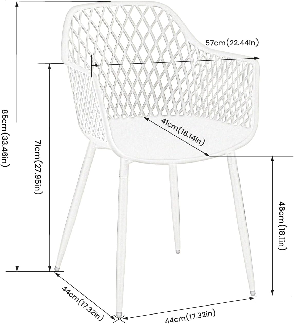 Gartenstuhl 6er Set, Outdoor Stuhl mit Armlehne, Armlehnensessel Loungesessel Lehnstühle, Gartenstühle 120 kg belastbar, Weiß