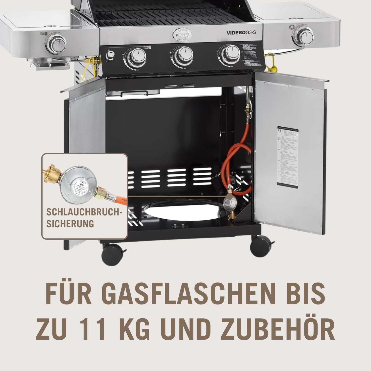 RÖSLE Elektrogrill BBQ-Portable Videro E2-P, tragbarer Tischgrill mit 2 Brennern, Warmhalterost und Deckel mit Glaseinsatz, pulverbeschichteter Stahl, schwarz/silbern