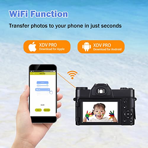 CCN Fotocamera Digitale 4K 48MP, Fotocamera con schermo 3.0" ribaltabile a 180°, fotocamera compatta con zoom digitale 16X, obiettivo grandangolare e obiettivo macro, scheda TF da 64GB, WiFi, nero : Elettronica