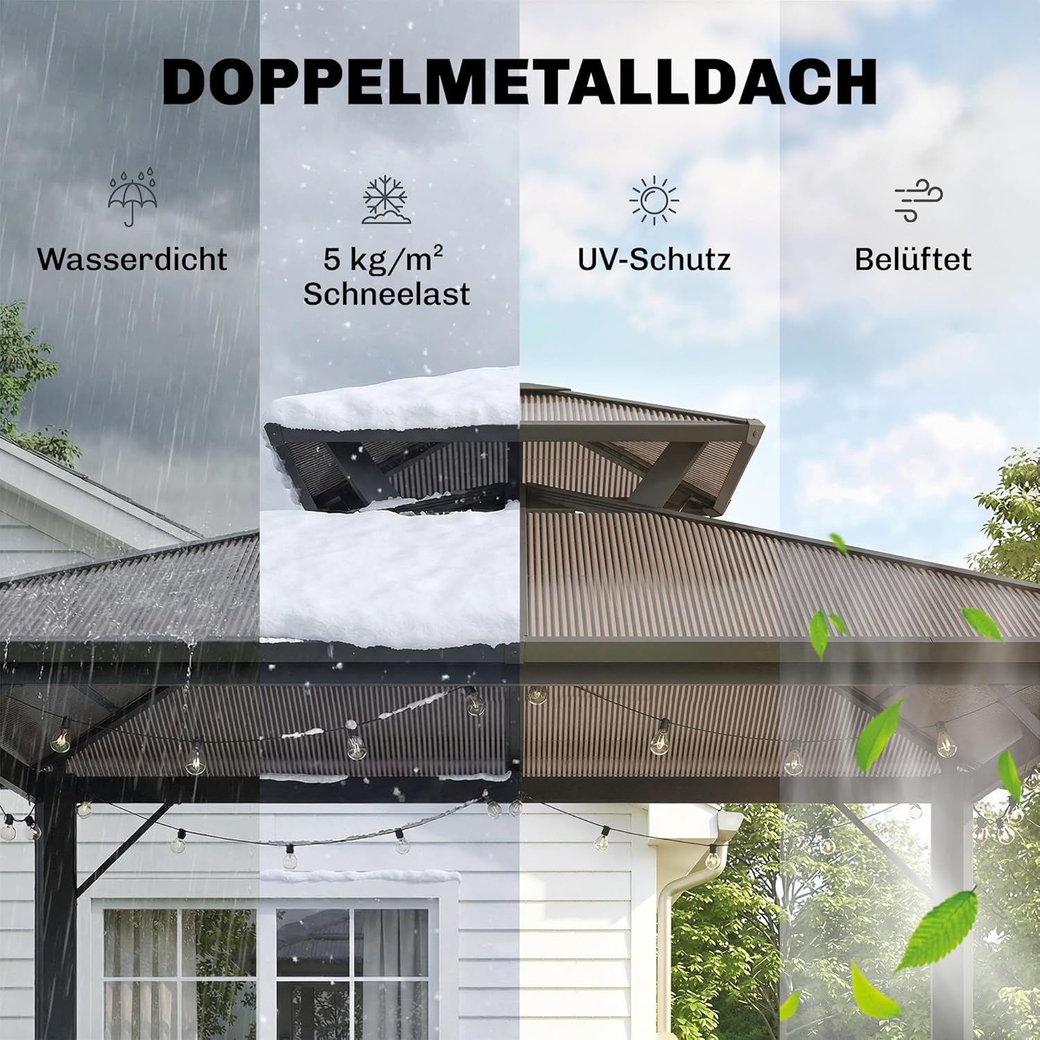 Outsunny Grillpavillon 2,5 x 1,5 m, Wasserdicht Grillüberdachung mit Doppeldach aus Polycarbonat Seitenregalen Aluminiumrahmen UV-Beständige Grill Pavillon Grillzelt für BBQ Garten Party Braun