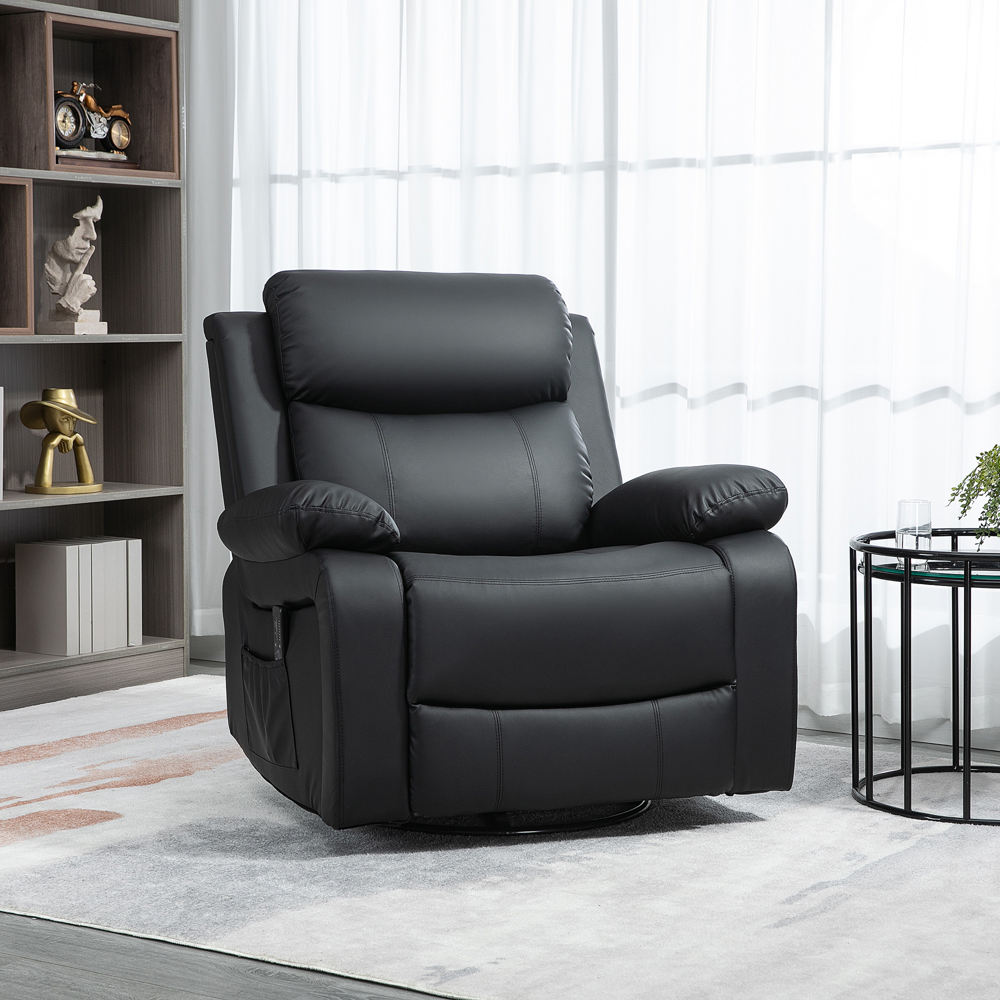 Massagestoel met 8 trillingskoppen, relaxfauteuil, verstelbare rugleuning en voetsteun, zwart
