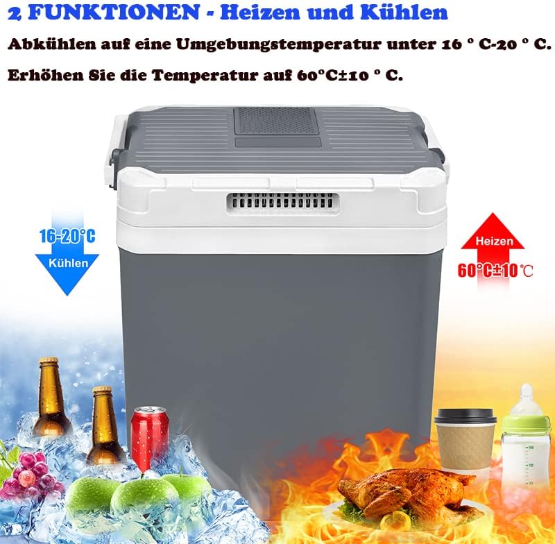 AufuN 48L Kühlbox mit Rollen, zum Warmhalten und Kühlen, Mini-Kühlschrank, 12 V und 230 V für Auto, Lkw, Boot, Reisemobil und Steckdose, mit ECO Modus(Grau)