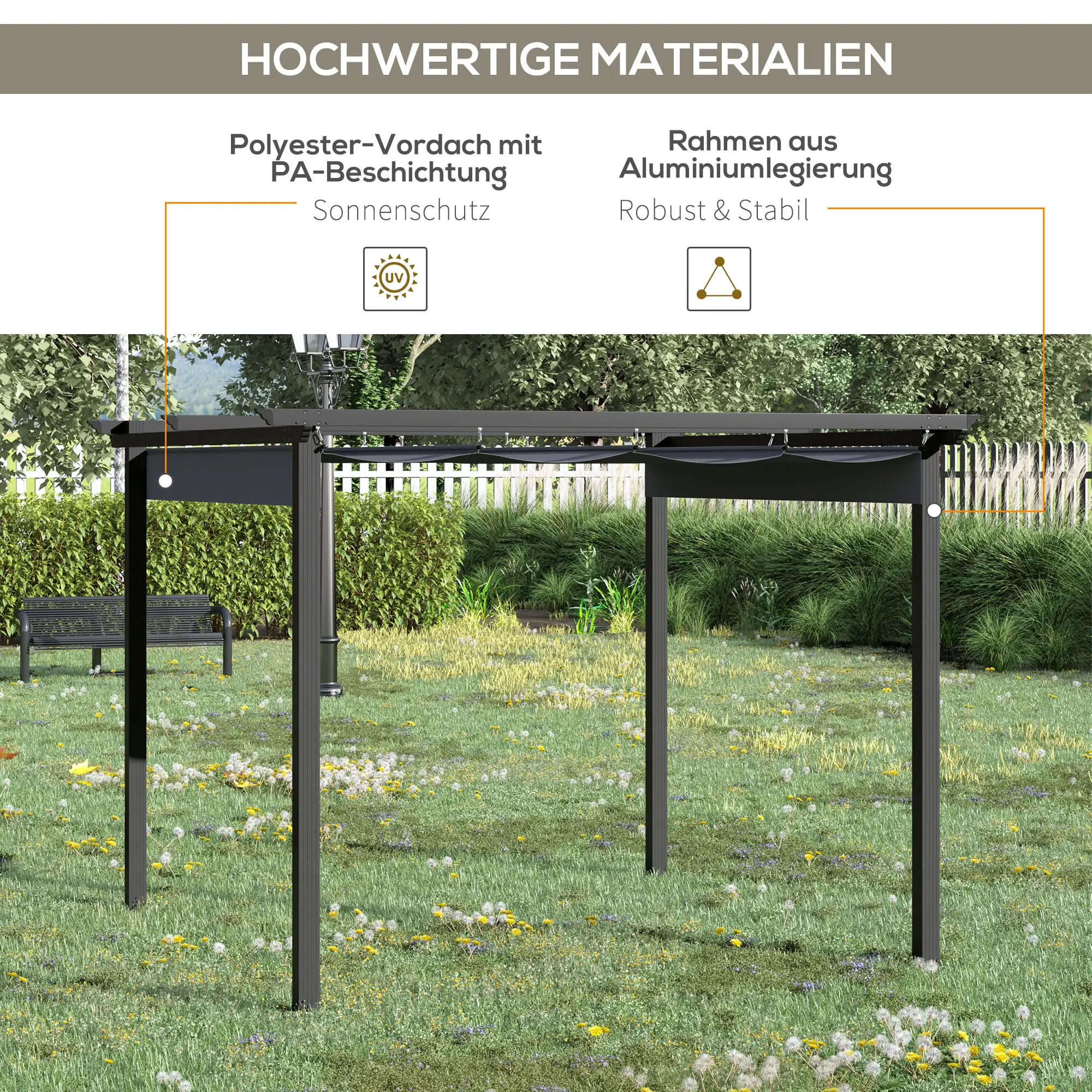 Outsunny Pergola 2,95x2,95 m mit Schiebedach Grau