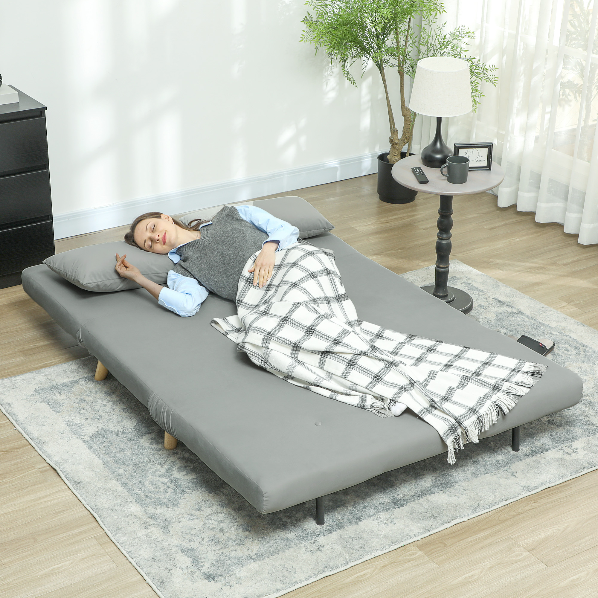 Slaapbank Relaxbank Bank Sofa, incl. 2 Kussens, Fluweel Look, 130 x 78 x 79 cm, Lichtgrijs