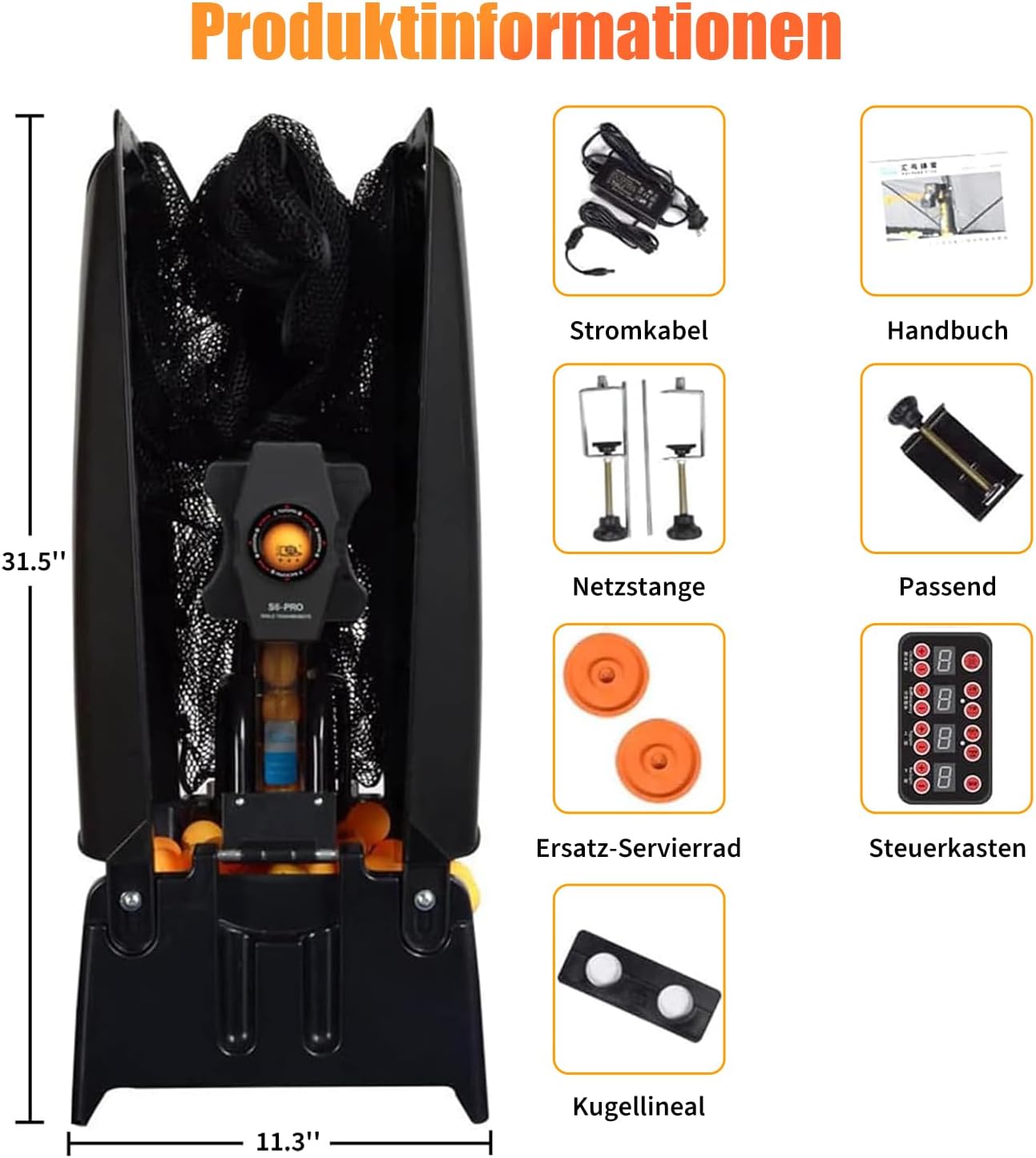 Tischtennis Roboter, Tischtennis Roboter Ballmaschine mit Netz und neun verschiedenen rotierenden Bällen, für das persönliche Training, kein manuelles Ballaufsammeln erforderlich