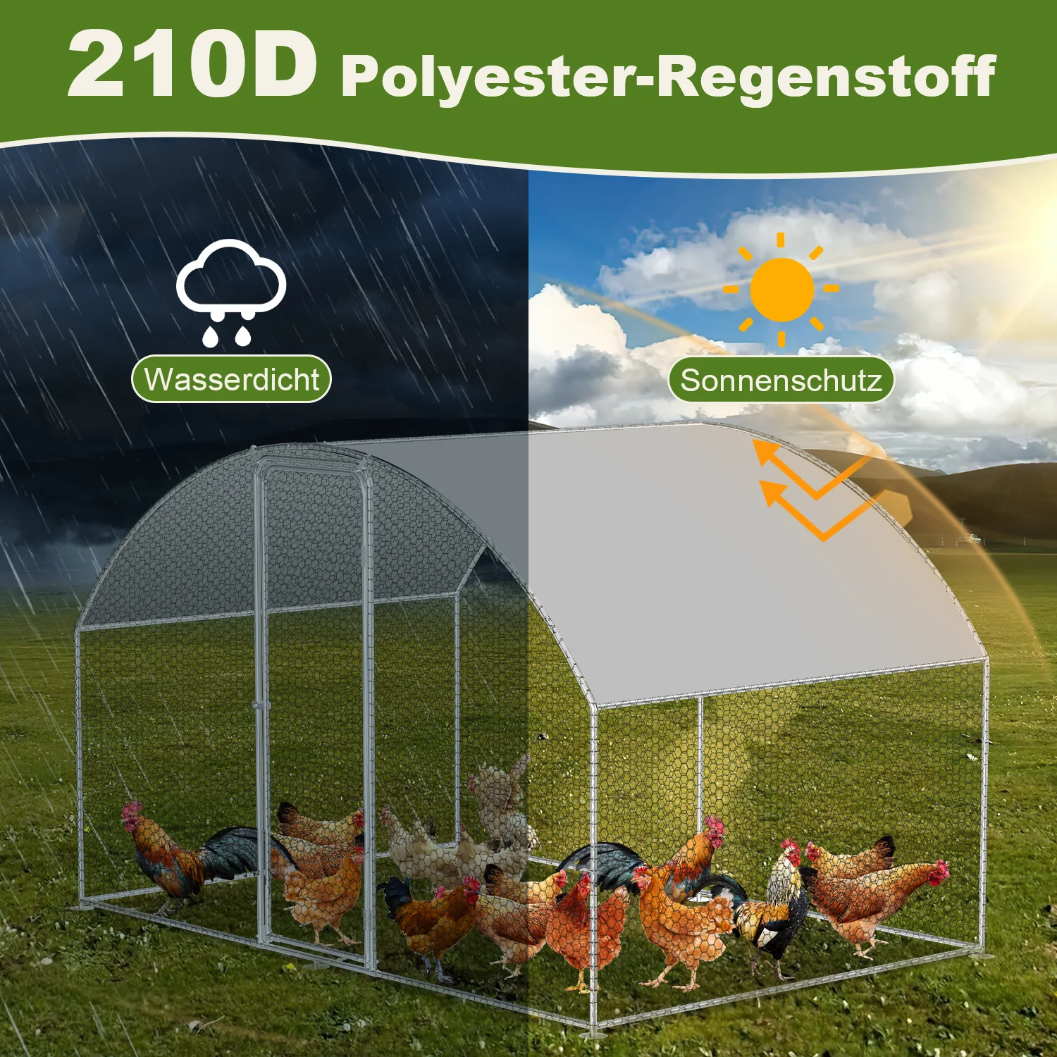 Sonnewelt Hühnerstall Freilaufgehege Kuppeldach Verzinktem Stahl 3x2x2m