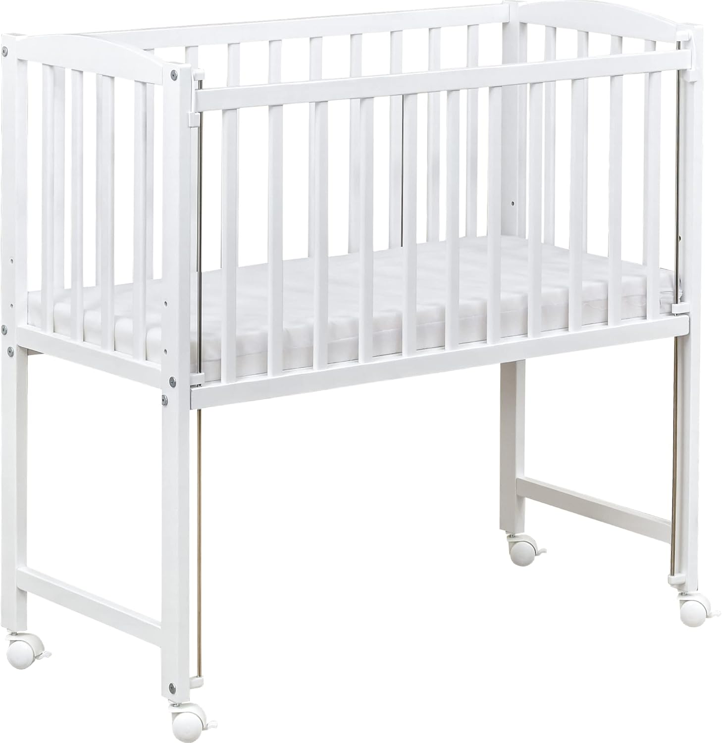 Baby Delux Beistellbett Babybett weiß 90x40 cm Stubenwagen höhenverstellbar mit Rädern und Matratze, 21983