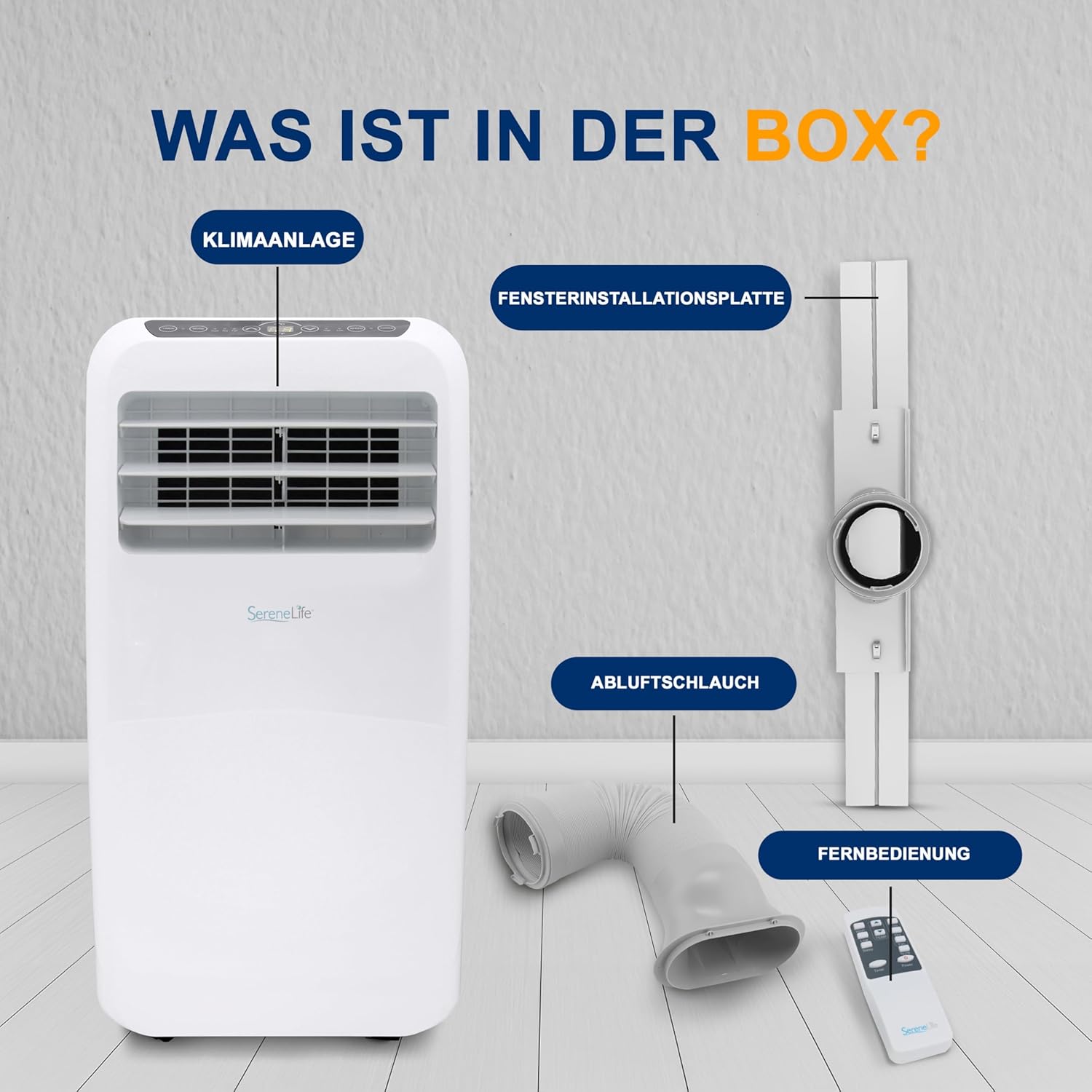 SereneLife Mini Klimaanlage mobil, 3-in-1 mobiles Klimagerät mit Abluftschlauch – Luftkühler, Luftentfeuchter & Ventilator, Air conditioner – 9.000 BTU, 1,5L Feuchtigkeit/Stunde, kühlt Räume bis 42 m2