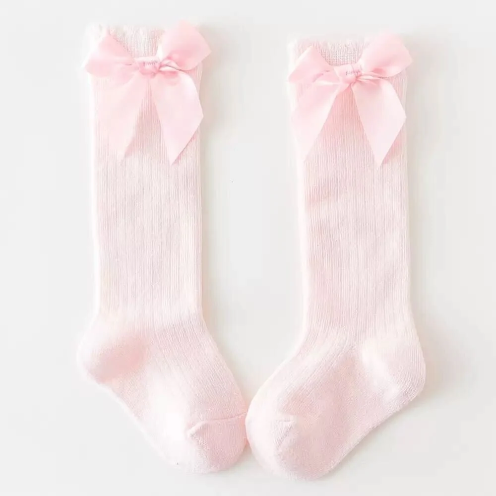 Pink Cotton/Poly Lace Knee High Socks with Bow