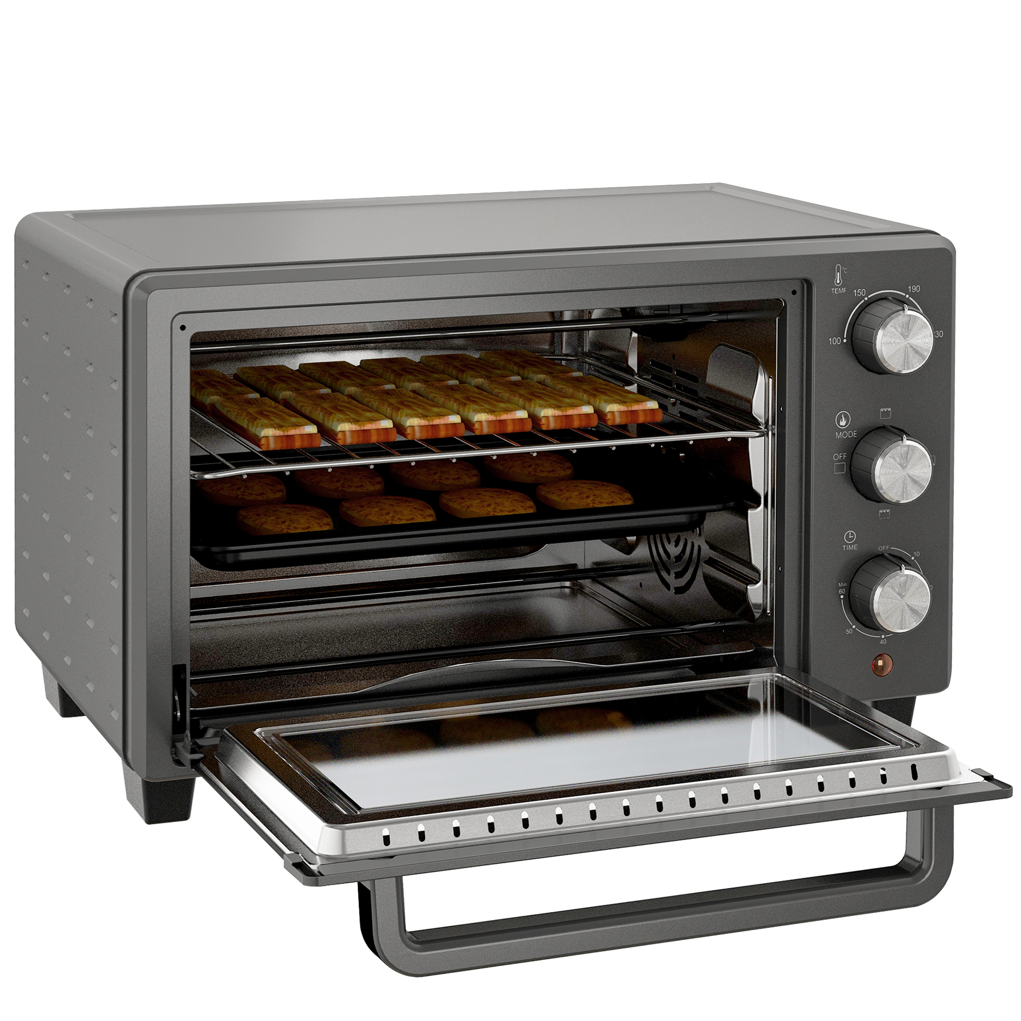 Minibackofen, 21L Toasterofen met 1 Draadrek en 1 Bakplaat, 3 Kookmodi, 100 ��C-230 ��C, Roestvrijstaal, Glas, Grijs