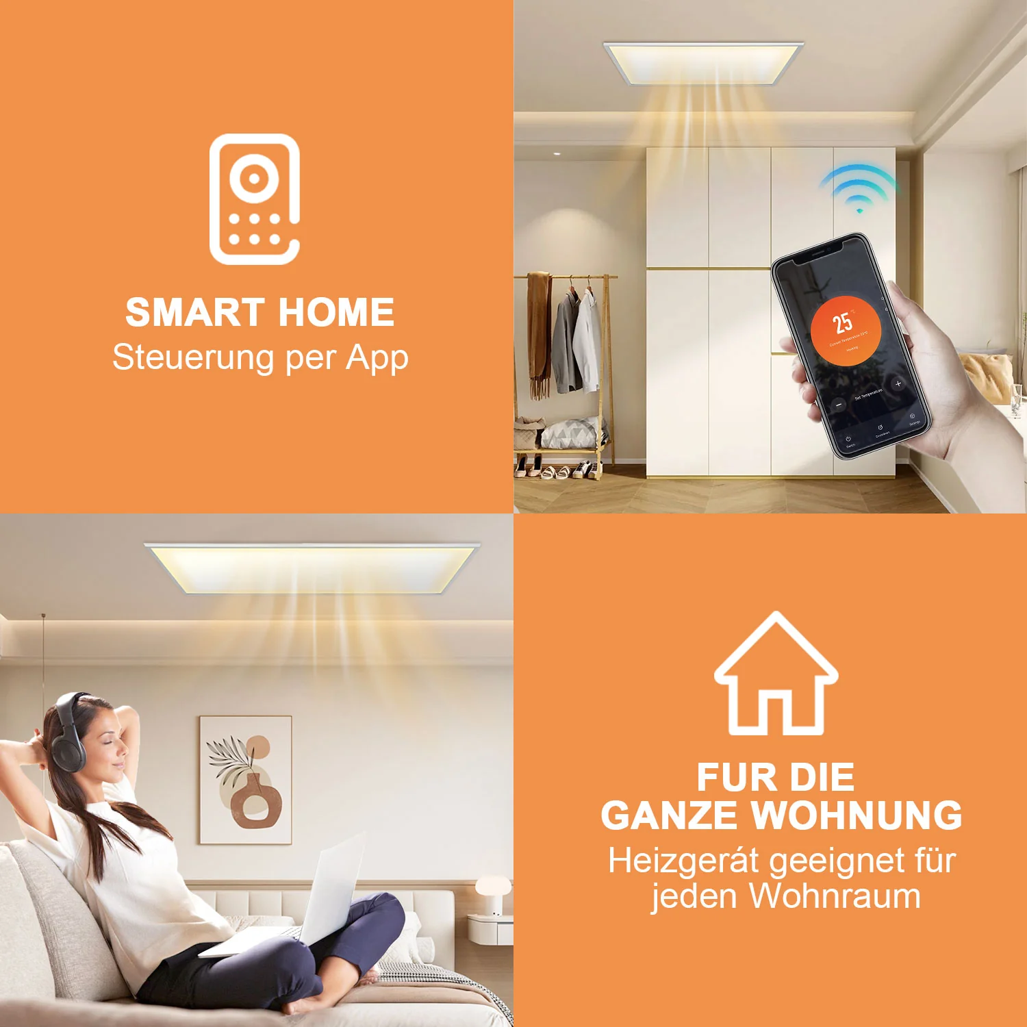 Sonnewelt Infrarotheizung Elektroheizer Decke WIFI 360/770W