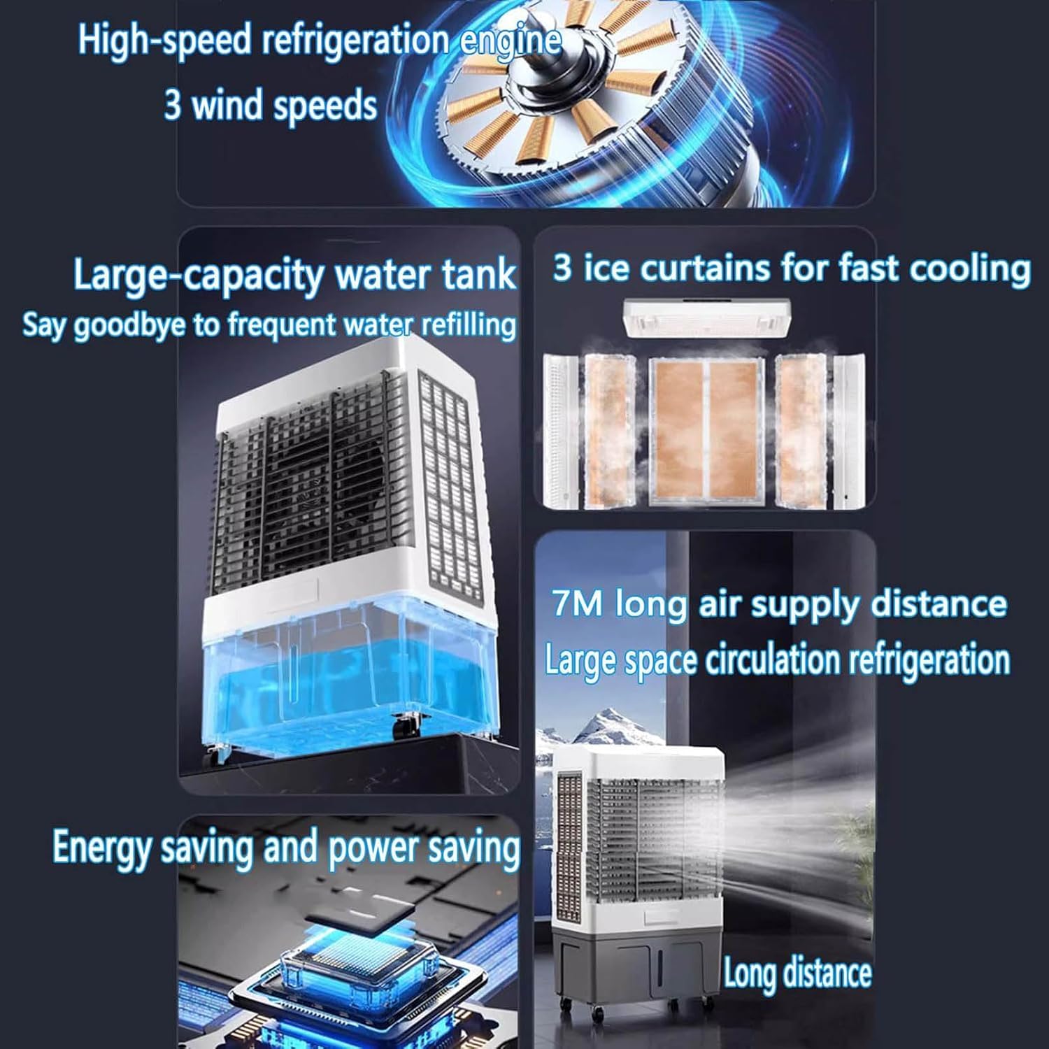 Klimaanlage Verdunstungskühler 3 in 1 mit 12H Timer, 3 Modi, 3 Geschwindigkeiten, 120° Oszillation, geräuscharm, großer Wassertank für Home Office Schlafzimmer
