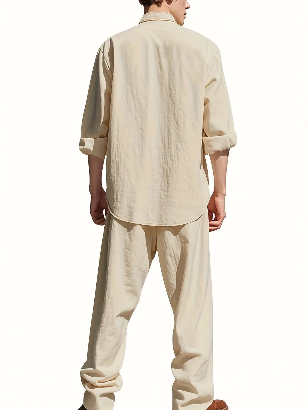 Leinen Set Herren | Luftiges Sommer Set aus atmungsaktivem Leinen mit Stehkragen Hemd und Relaxed Fit Hose f��r den Urlaub