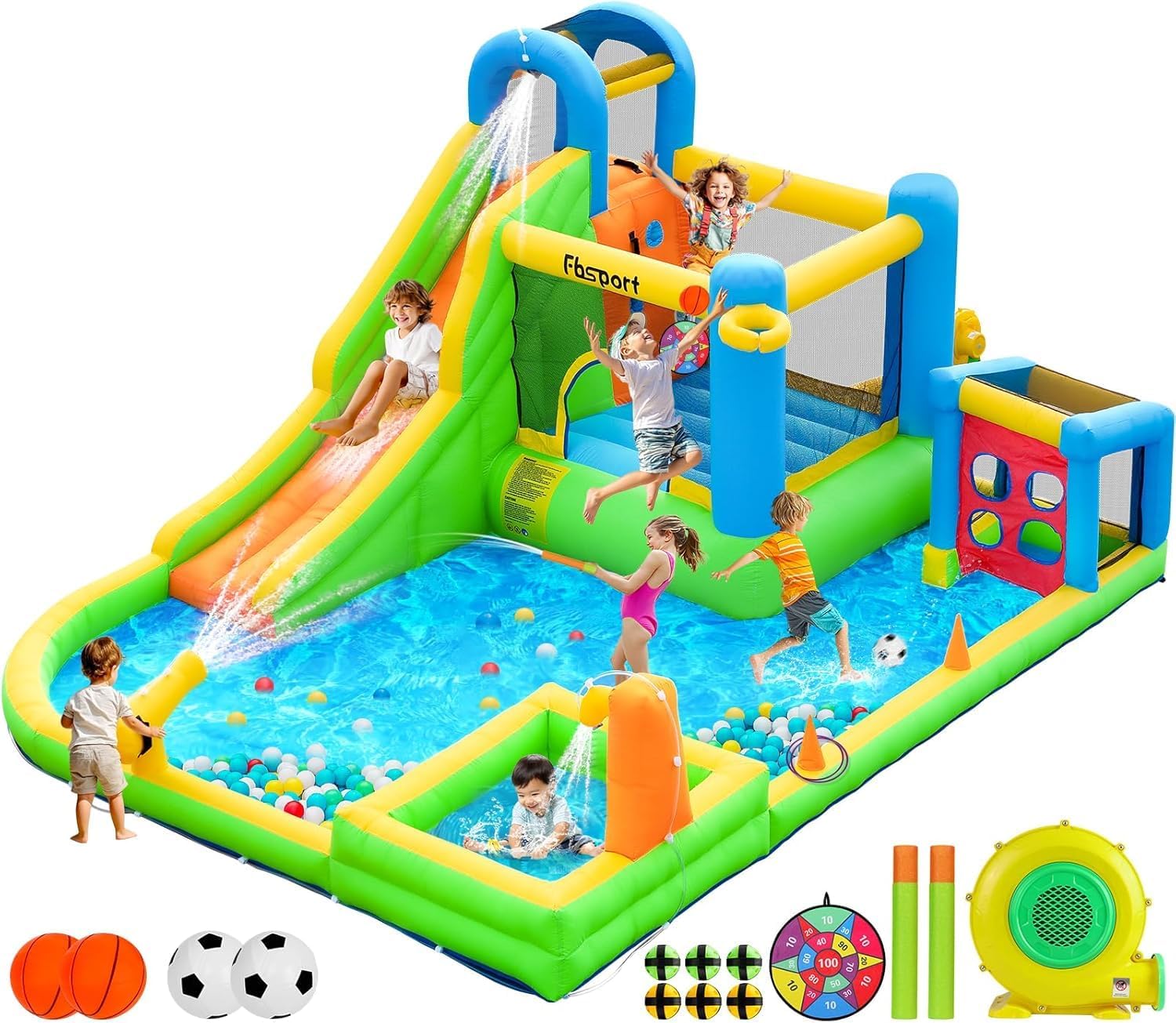 FBSPORT hüpfburg Outdoor mit gebläse hüpfburgen Kinder aufblasbare hüpfburg draußen XXL Outdoor für Erwachsene groß hüpfburg mit rutsche geeignet für Kinder