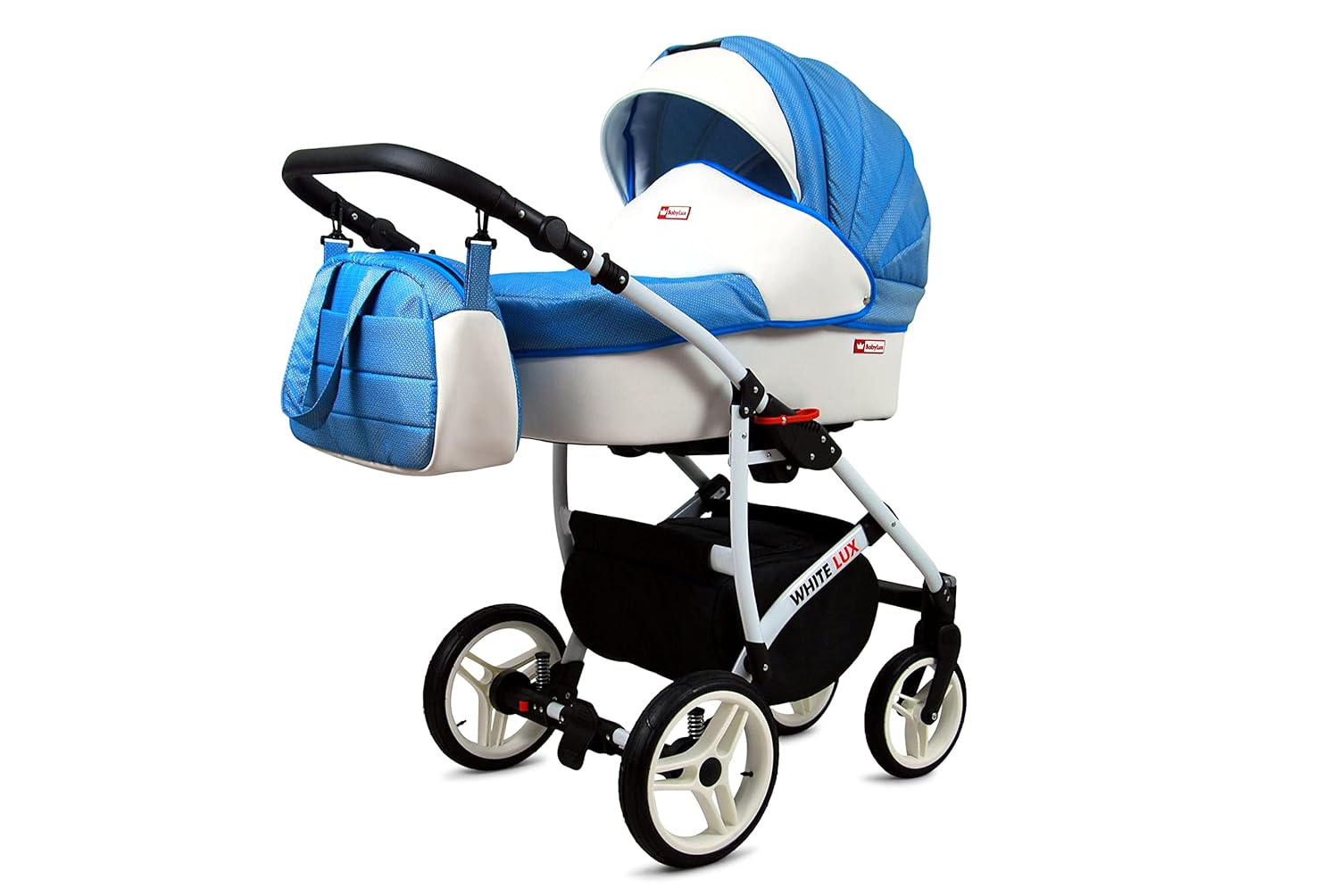 BabyLux® Bambimo Kinderwagen Set 3 in 1 - White Lux - incl. Babywanne, Buggy Sportsitz, Auto-Babyschale - Autositz - Kinderwagenset - Kombikinderwagen mit Wickeltasche, Regenschutz usw.