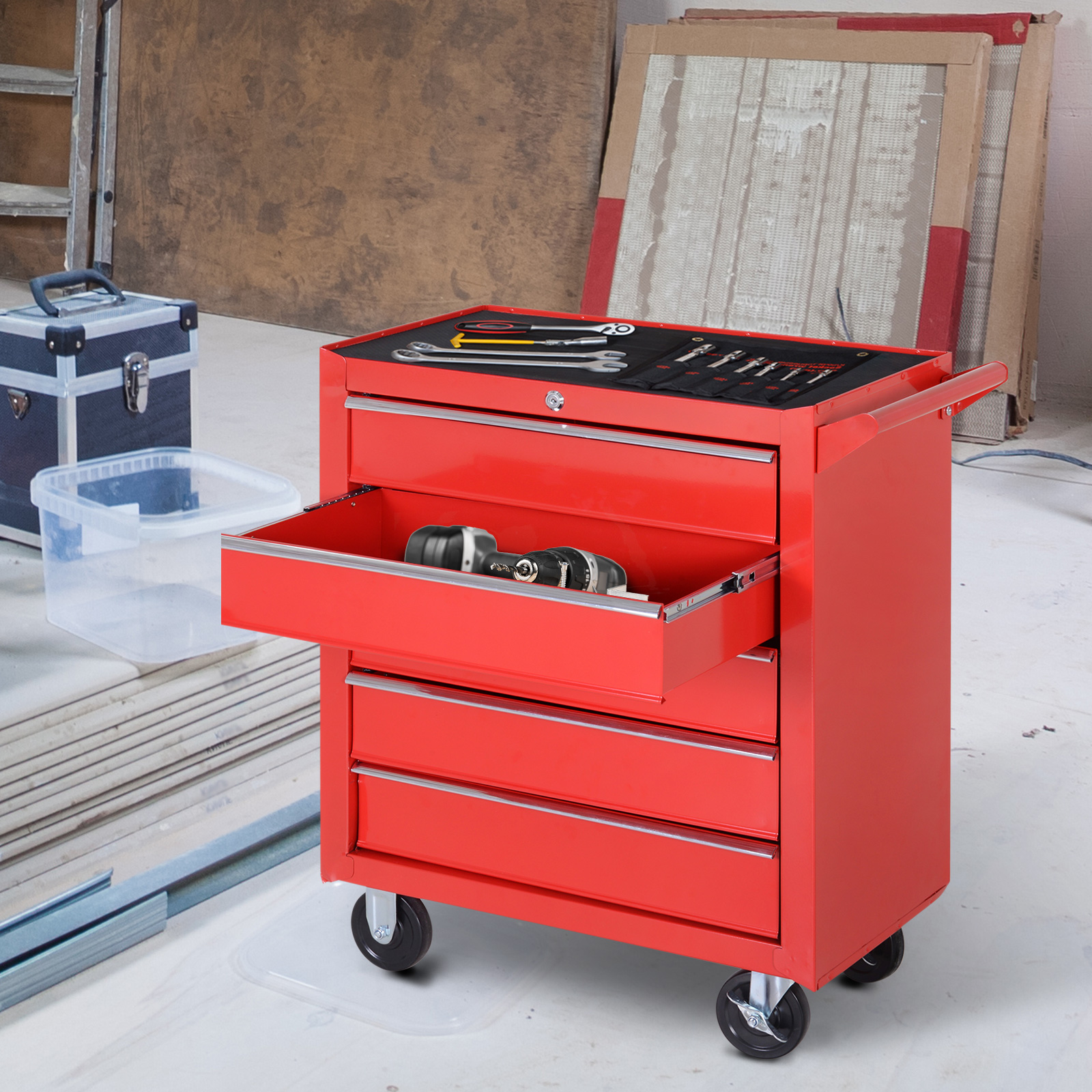 DURHAND Rolwagen, Gereedschapskast voor Garage, Staal, 69L x 33B x 75H cm, Rood