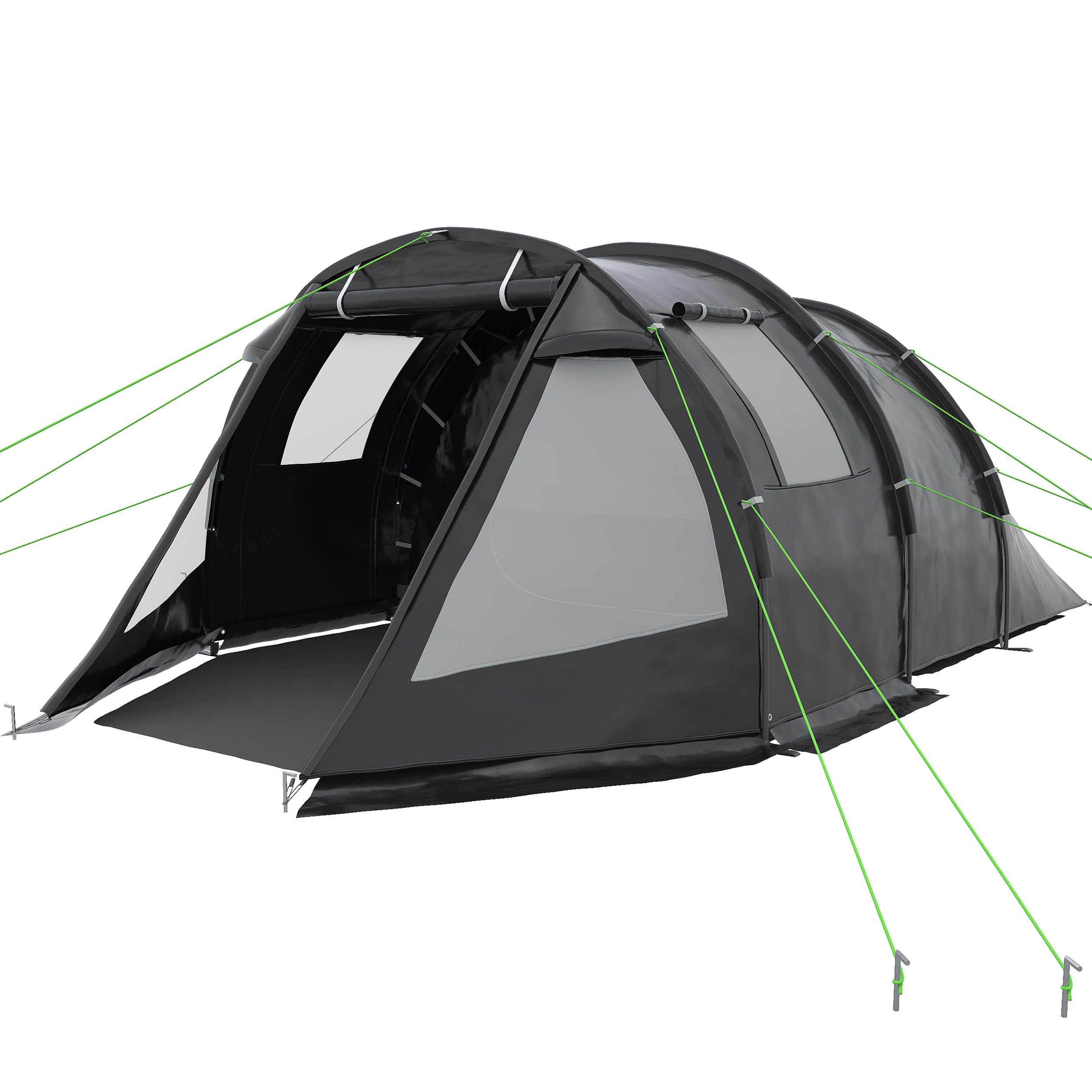 Kampeertent Trekkingtent Tent, weerbestendig, 2 kamers,  475 x 264  cm breedte x 172, Zwart