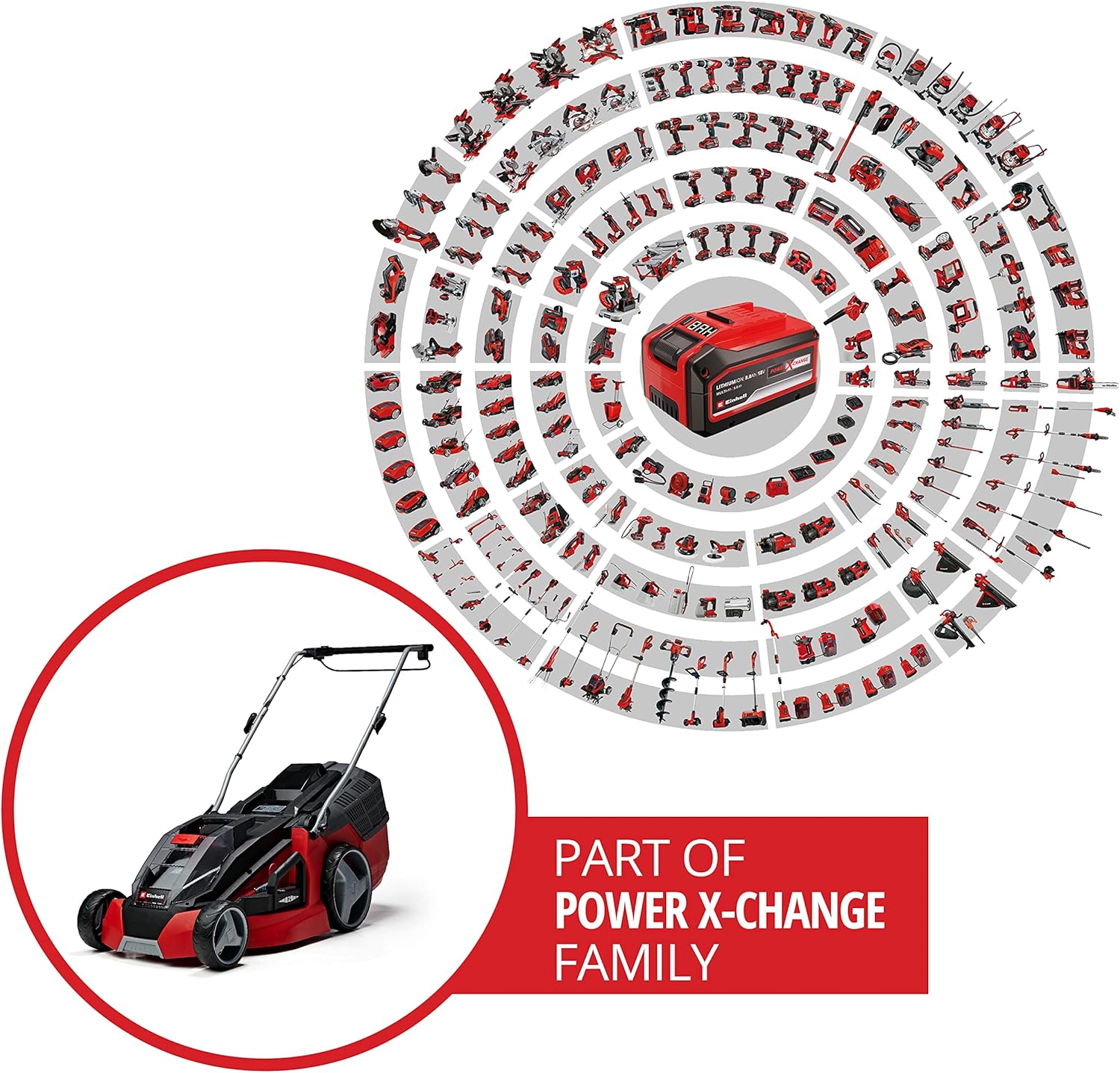 Einhell Akku-Rasenmäher GE-cm 43 Li M Kit Power X-Change (36V, 43 cm Schnittbreite, bis 600 m2, Brushless, Mulch-Kit, 63L Fangkorb, 25-75 mm Schnitthöhe, inkl. 2X 4,0Ah + 2X Ladegerät)