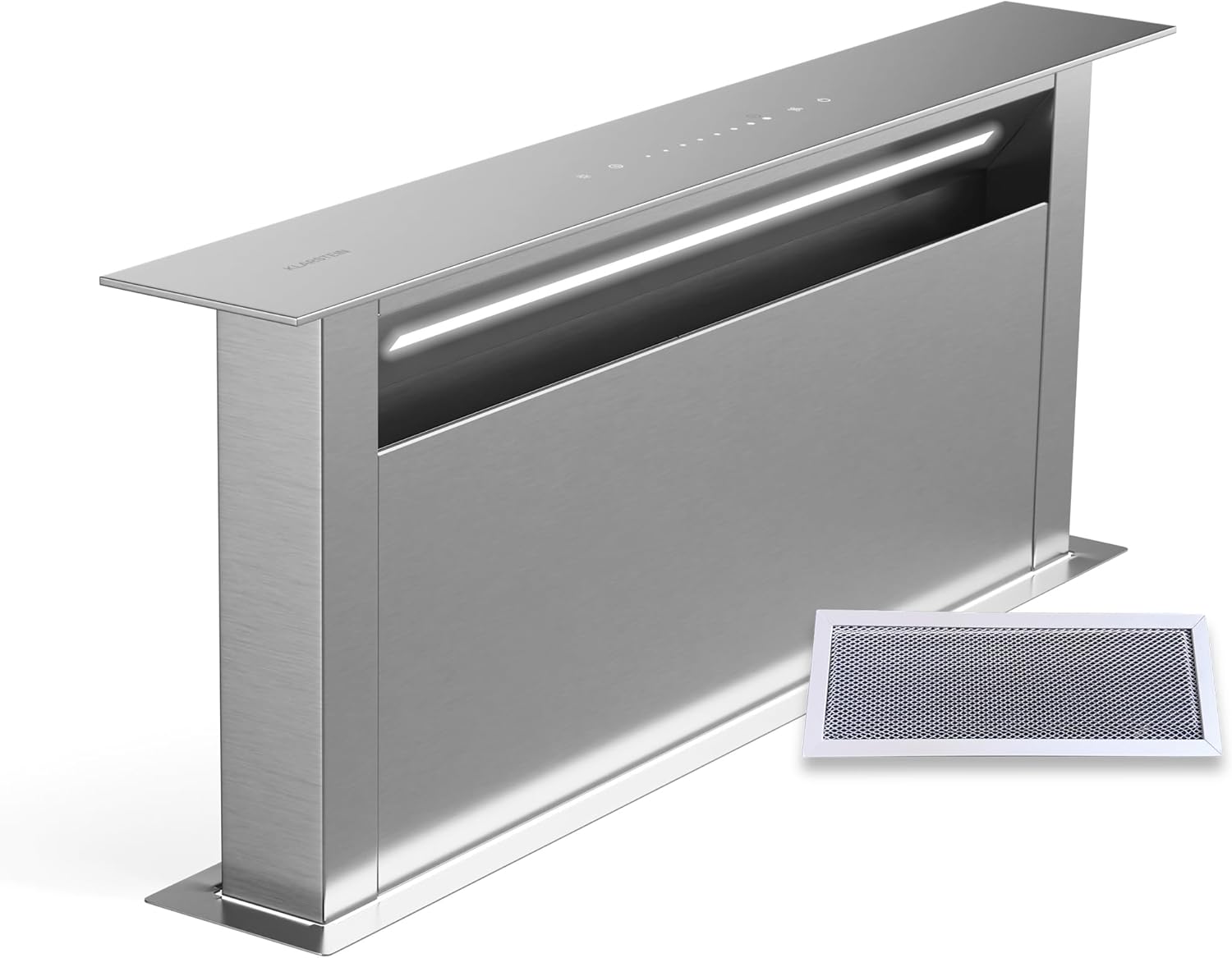Klarstein Downdraft-Dunstabzugshaube, Versenkbare Abzugshaube, Leise Dunstabzugshauben mit Filter, Dunstabzugshaube 60cm, Umluft/Abluft Dunsthaube mit 10 Stufen, Dunstabzug 576 m³/h Luftstrom