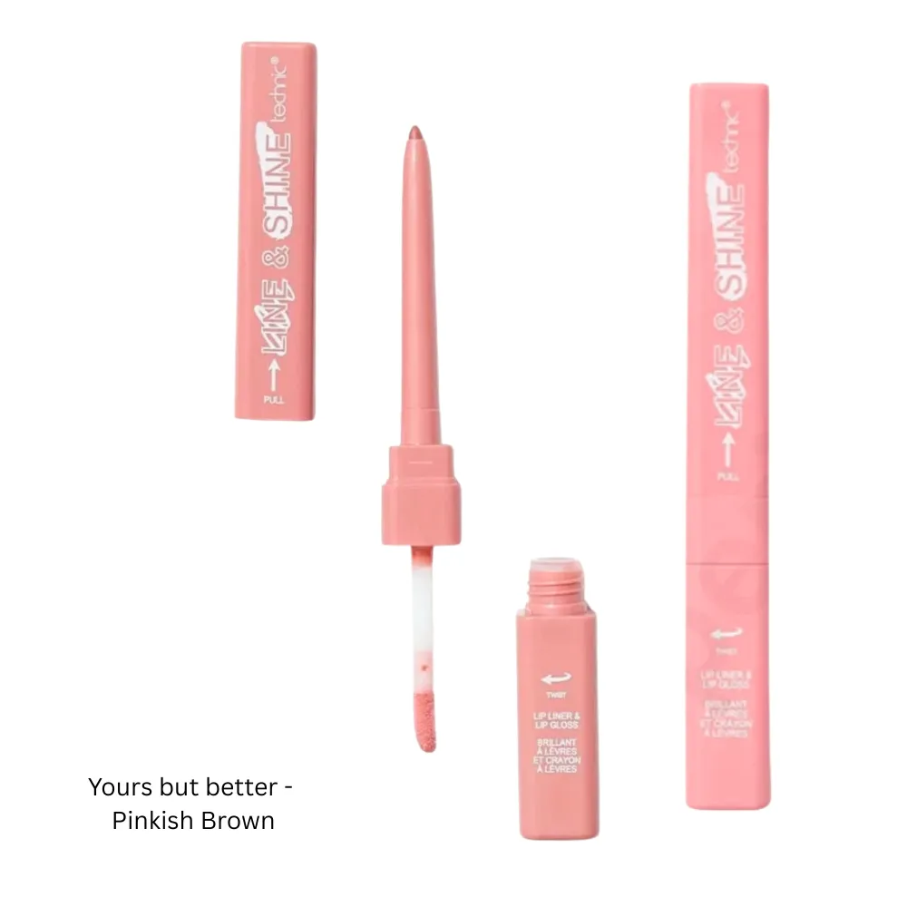 Technic Line & Shine 2-in-1 Lip Liner & Lip Gloss Duo - Hydrating, Vegan Lip Definition & Shine