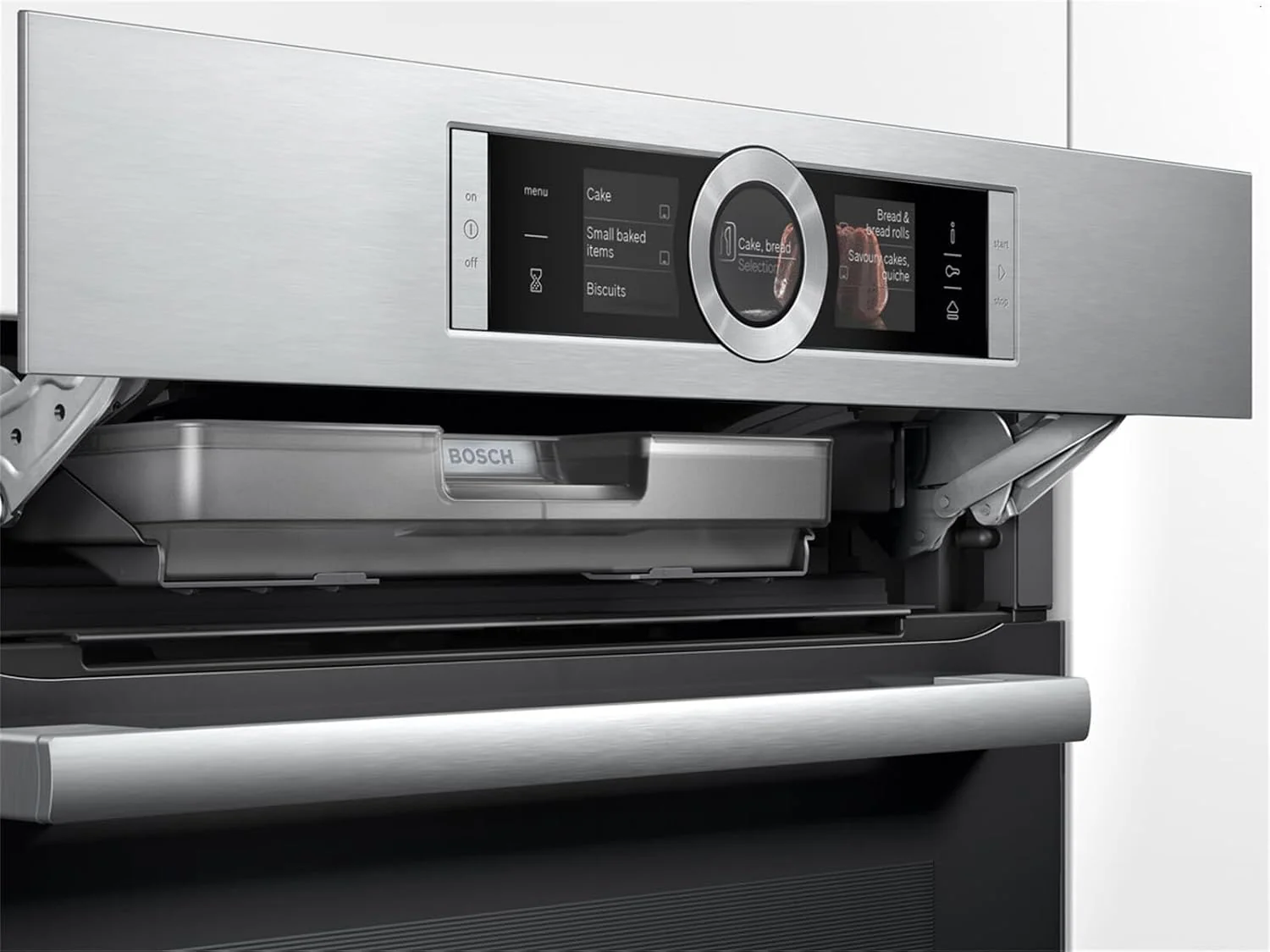 Bosch HMG7361B1, Serie 8 smarter Einbau-Backofen mit Mikrowellenfunktion, 60 x 60 cm, Made in Germany, Schwarz, Air Fry, Digitaler Bedienring, Touchdisplay, Automatikprogramme, Reinigungsunterst��tzung