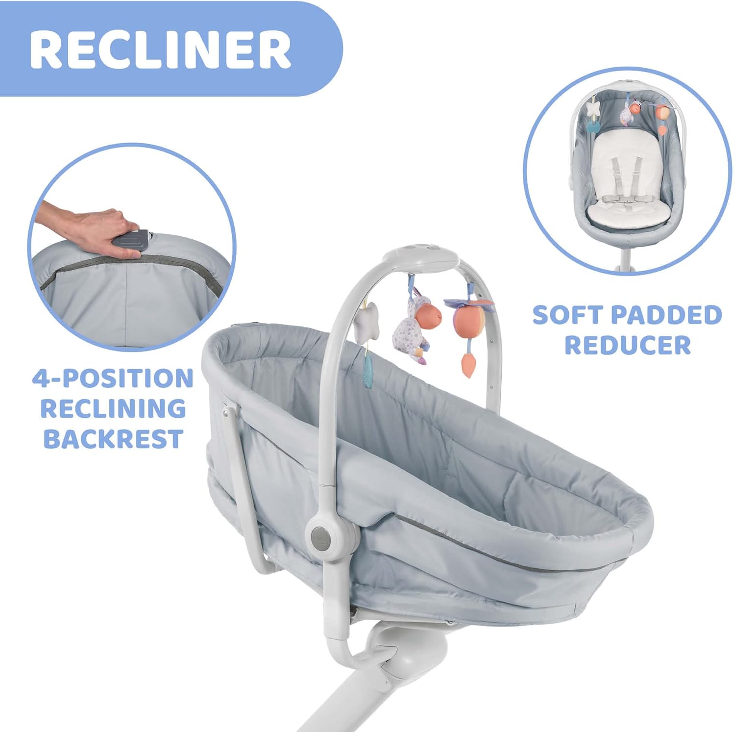 Chicco Baby Hug 4 in 1 Stubenwagen ab 0 Monate, Erhöhte Babyliege, Babybett, Hochstuhl mit Spielbogen, bis 15 kg, Verstellbare Rückenlehne, Verstellbare Höhe und 4 Räder