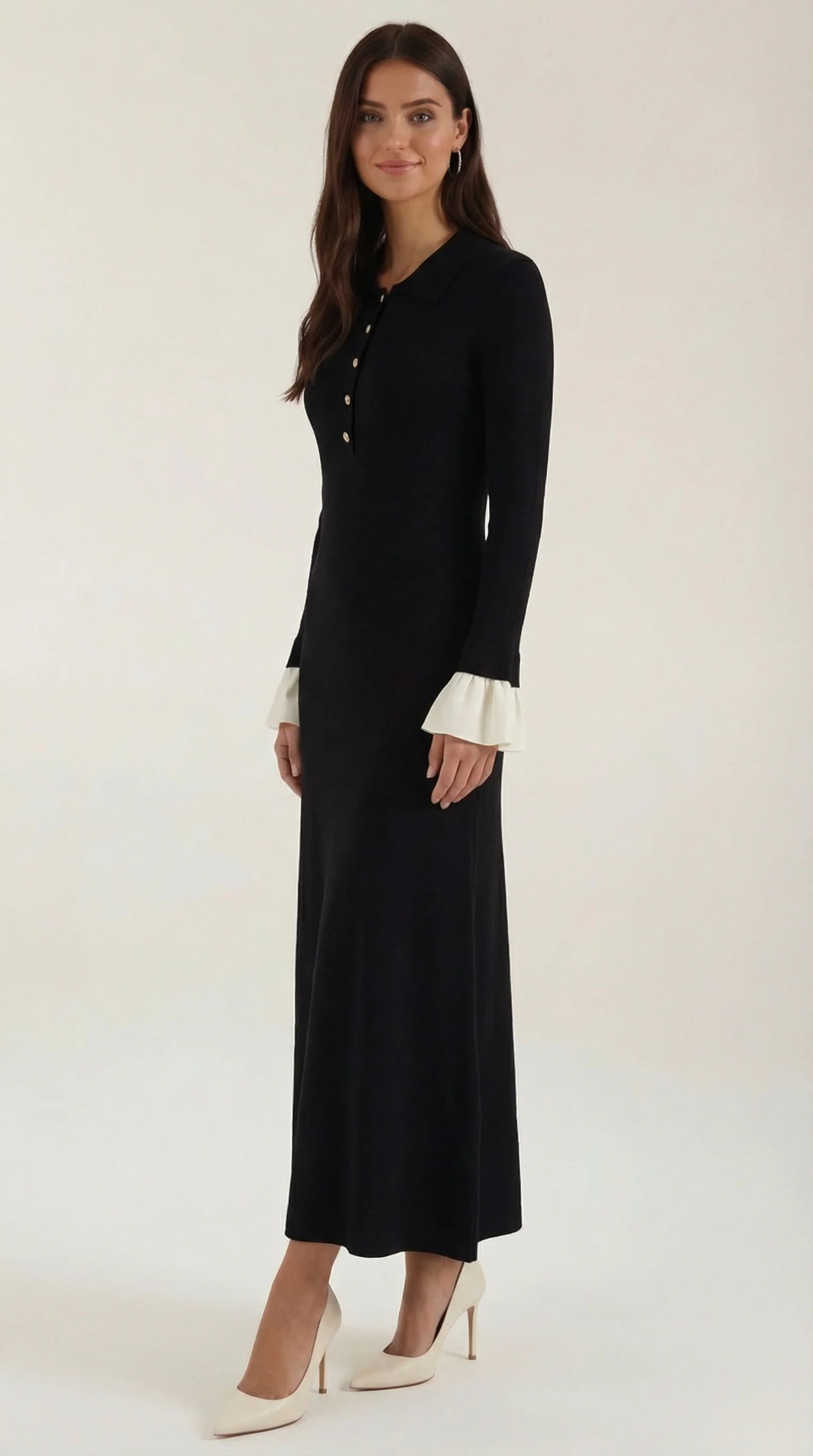 Strick-Maxikleid mit Polokragen