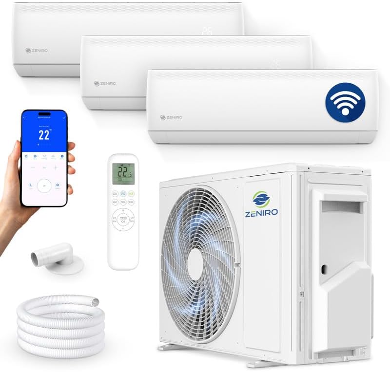 Multi Split Klimaanlage 3 Innengeräte Set (3 x 3,5kW) Klimagerät Air Conditioner mit Heizfunktion 27000 BTU 5,3kW A++ WiFi/App-Steuerung 4D AirFlow Heizen bis -20°C Vorgefüllt R32