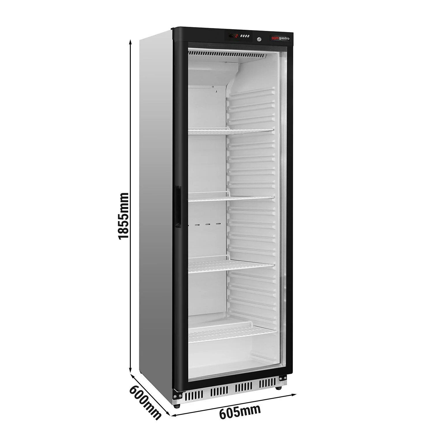 Kjøleskap i rustfritt stål PREMIUM - 400 l - +2 °C til +8 °C - med 1 glassdør - Digitalt termostat, Stille drift, Automatisk avfrosting, R600a