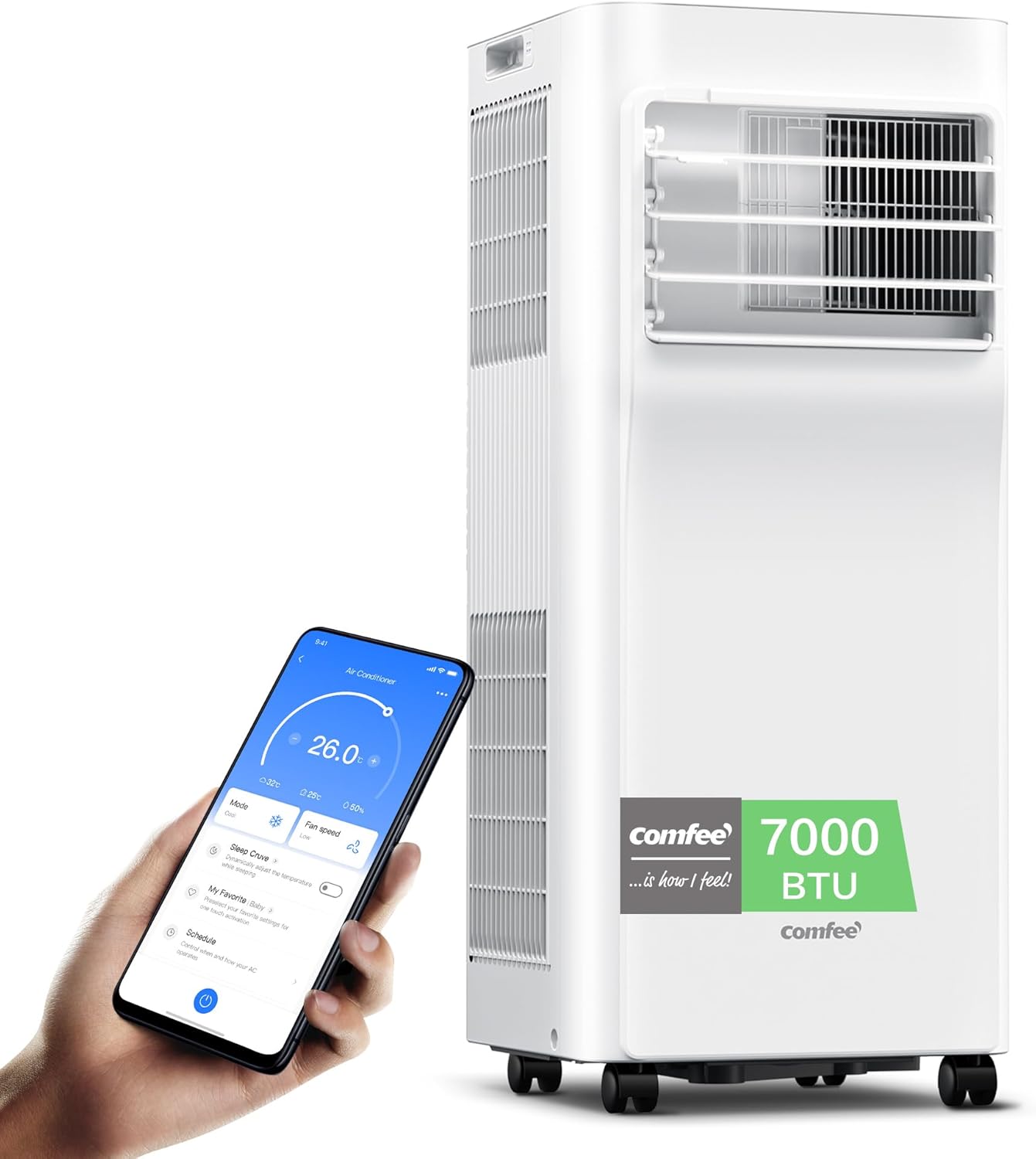 Mobiles Klimagerät Breezy Cool Pro 2.0,7000 BTU 2,0kW, Kühlen&Ventilieren&Entfeuchten,APP-Steuerung,Raumgröße bis 68m³(25㎡)，Mobile Klimaanlage mit Abluftschlauch,